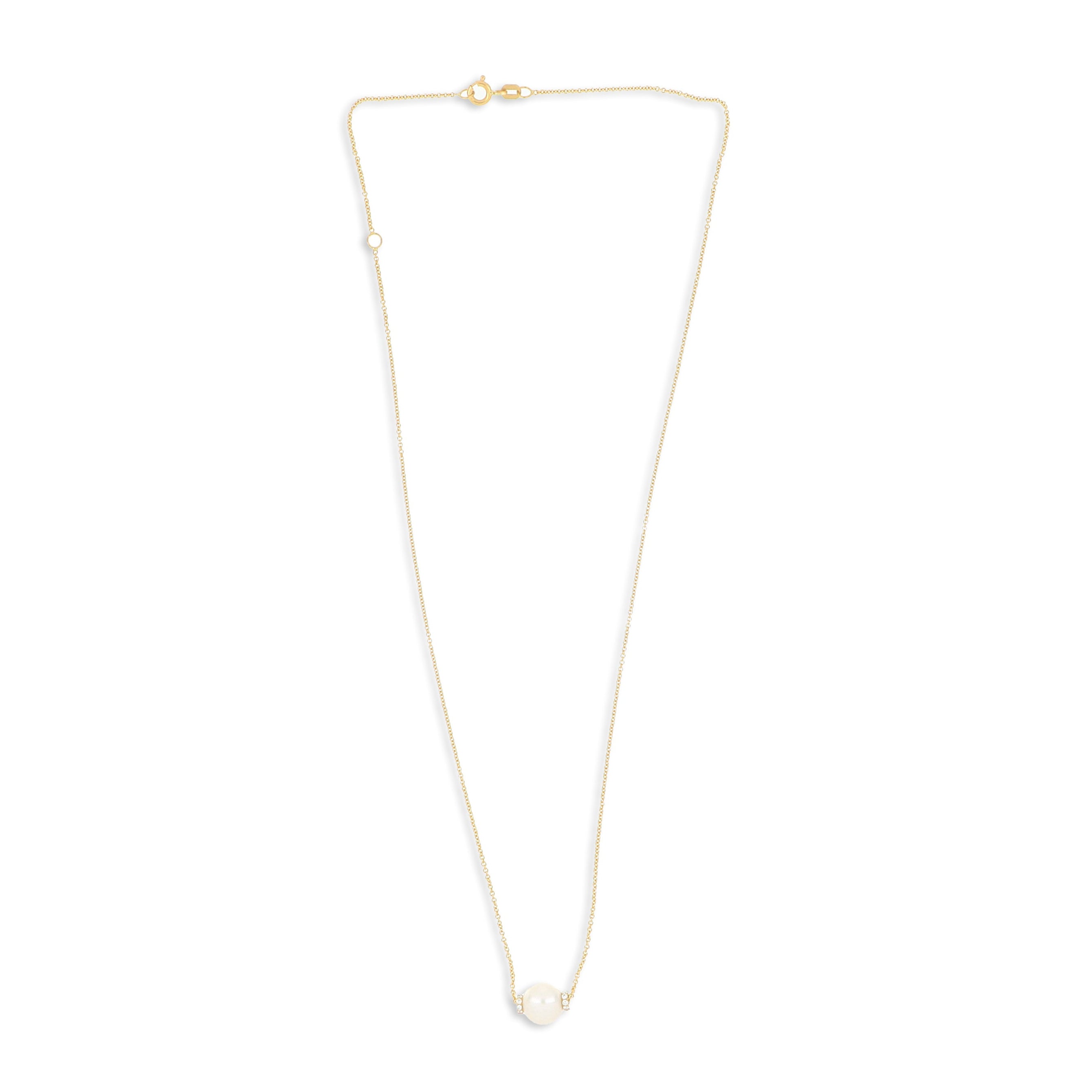 18k Yellow Gold Diamond Accented Pearl Necklace