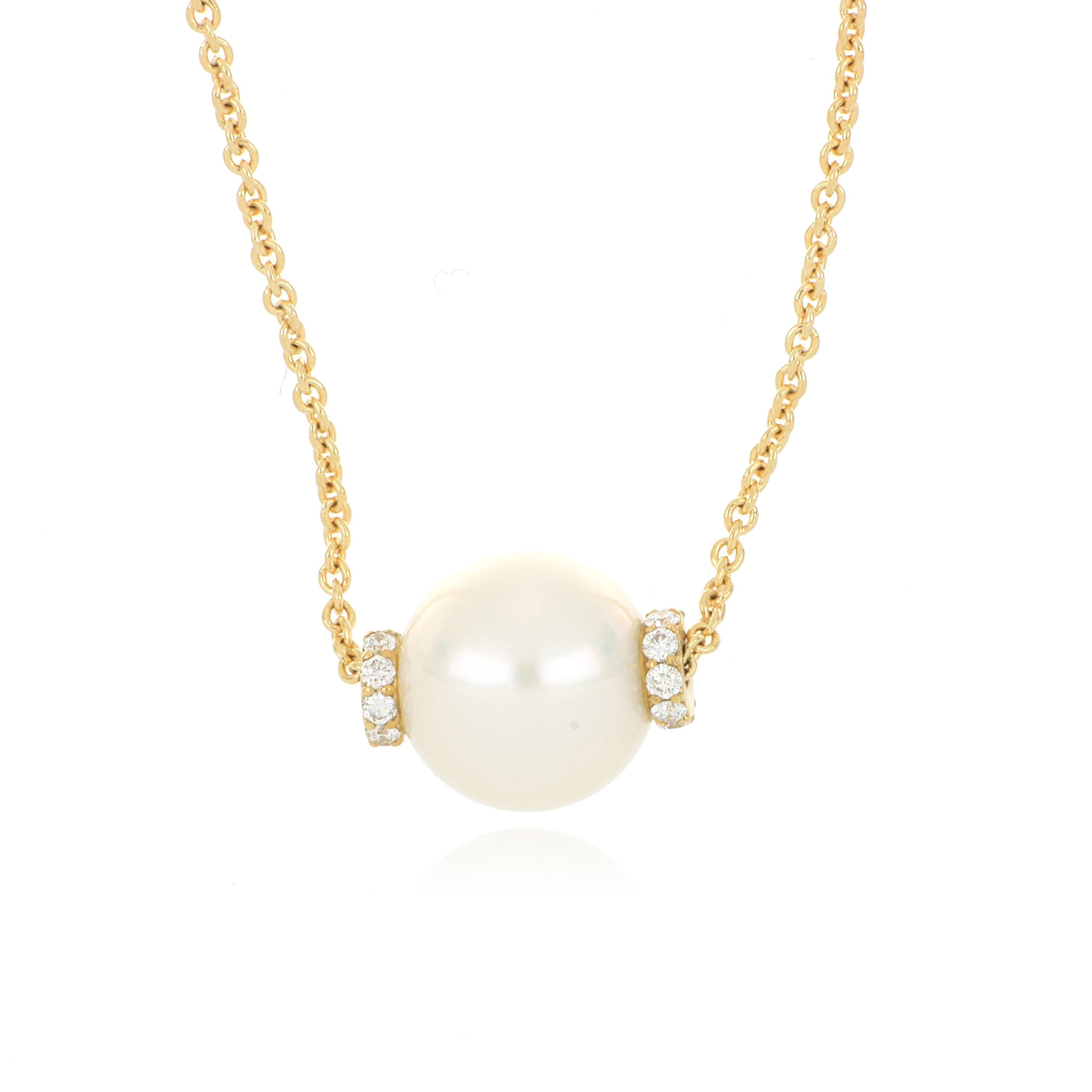 18k Yellow Gold Diamond Accented Pearl Necklace