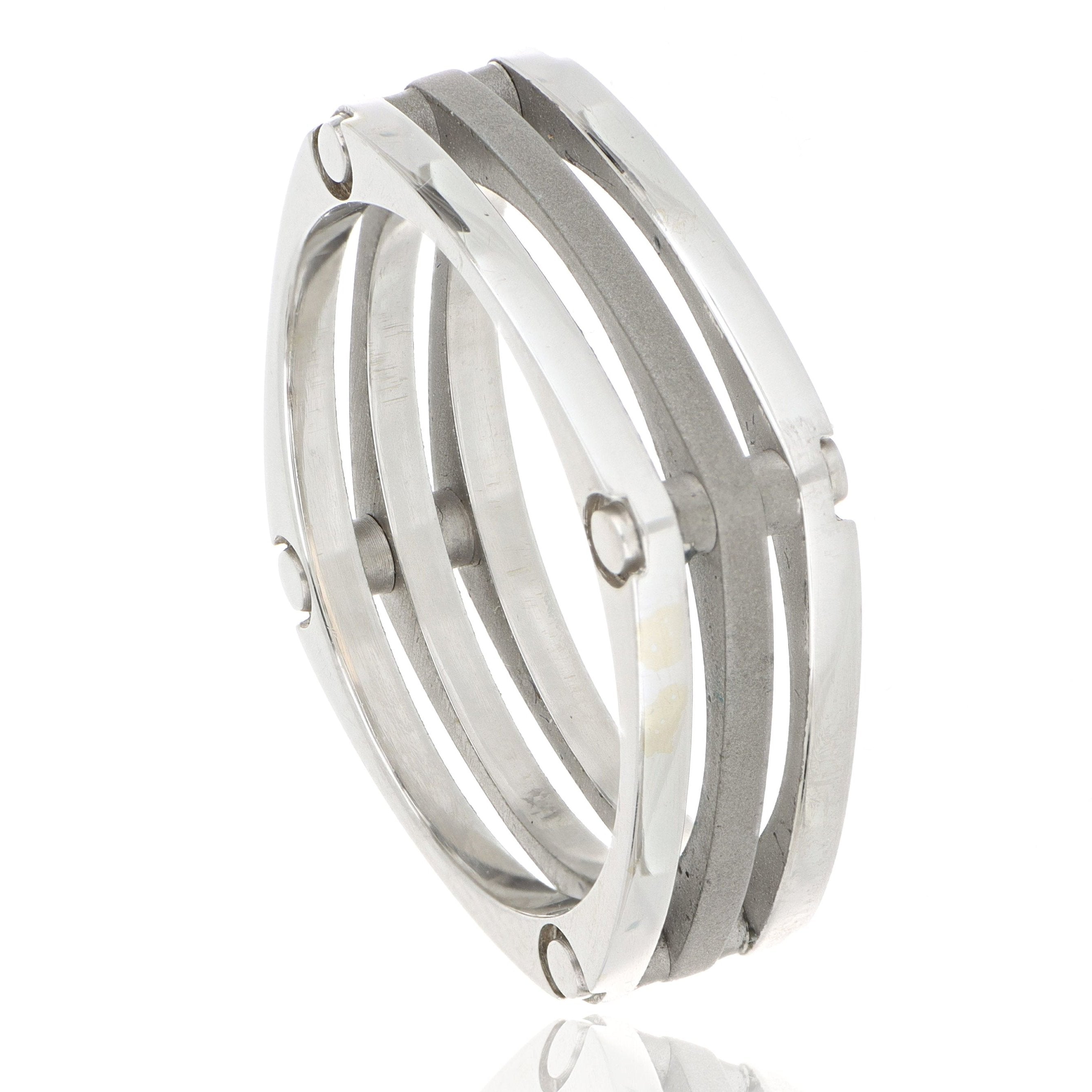 18k White Gold 3 Section Dora Men's Wedding Band - Charles Koll Jewelers