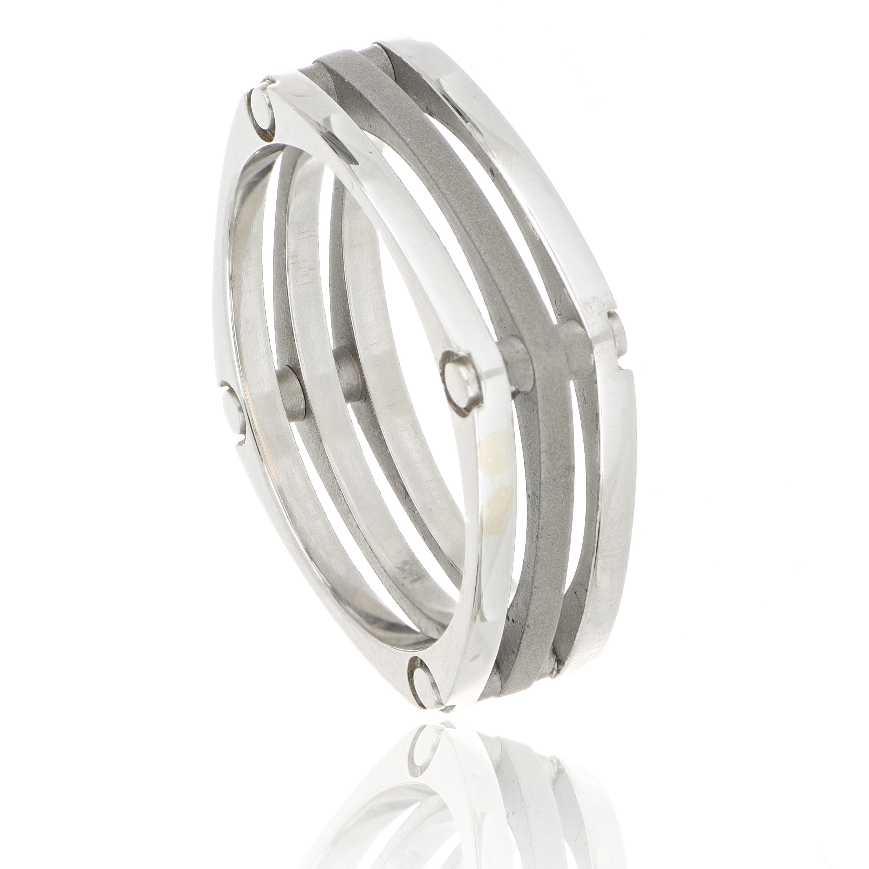 18k White Gold 3 Section Dora Men's Wedding Band - Charles Koll Jewelers