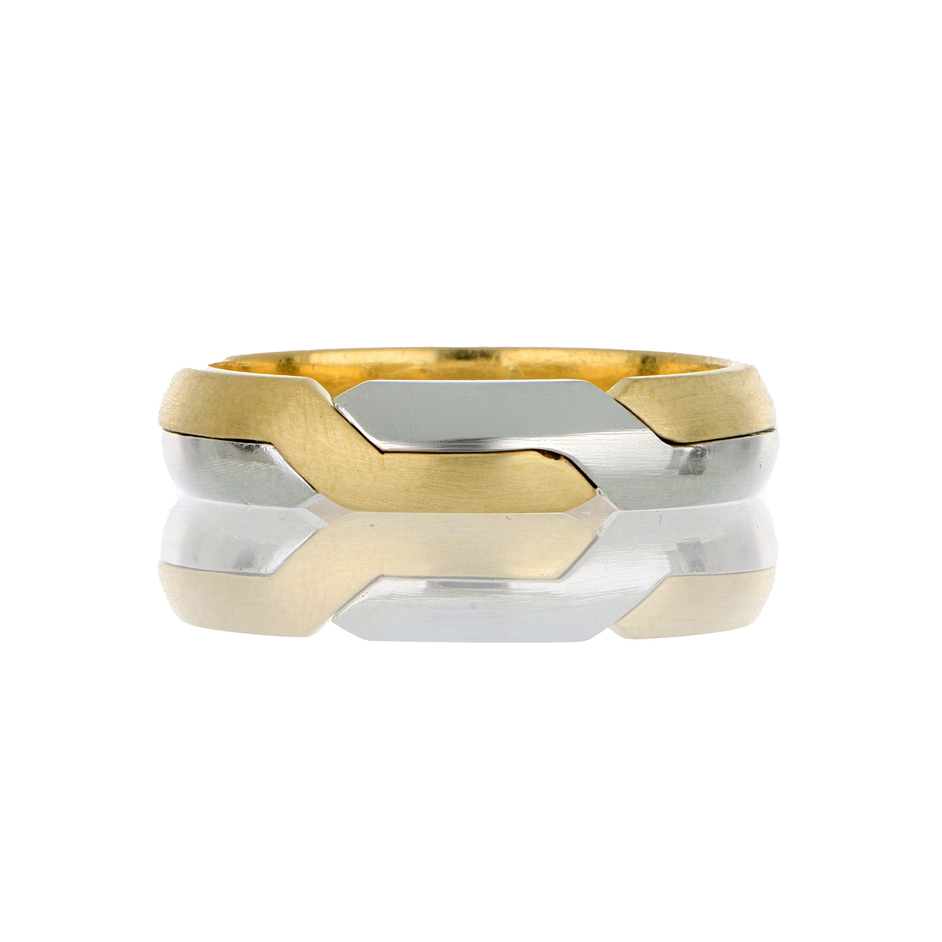 18k Yellow and White Gold Men's Intermingle Puzzle Wedding Band - Charles Koll Jewelers