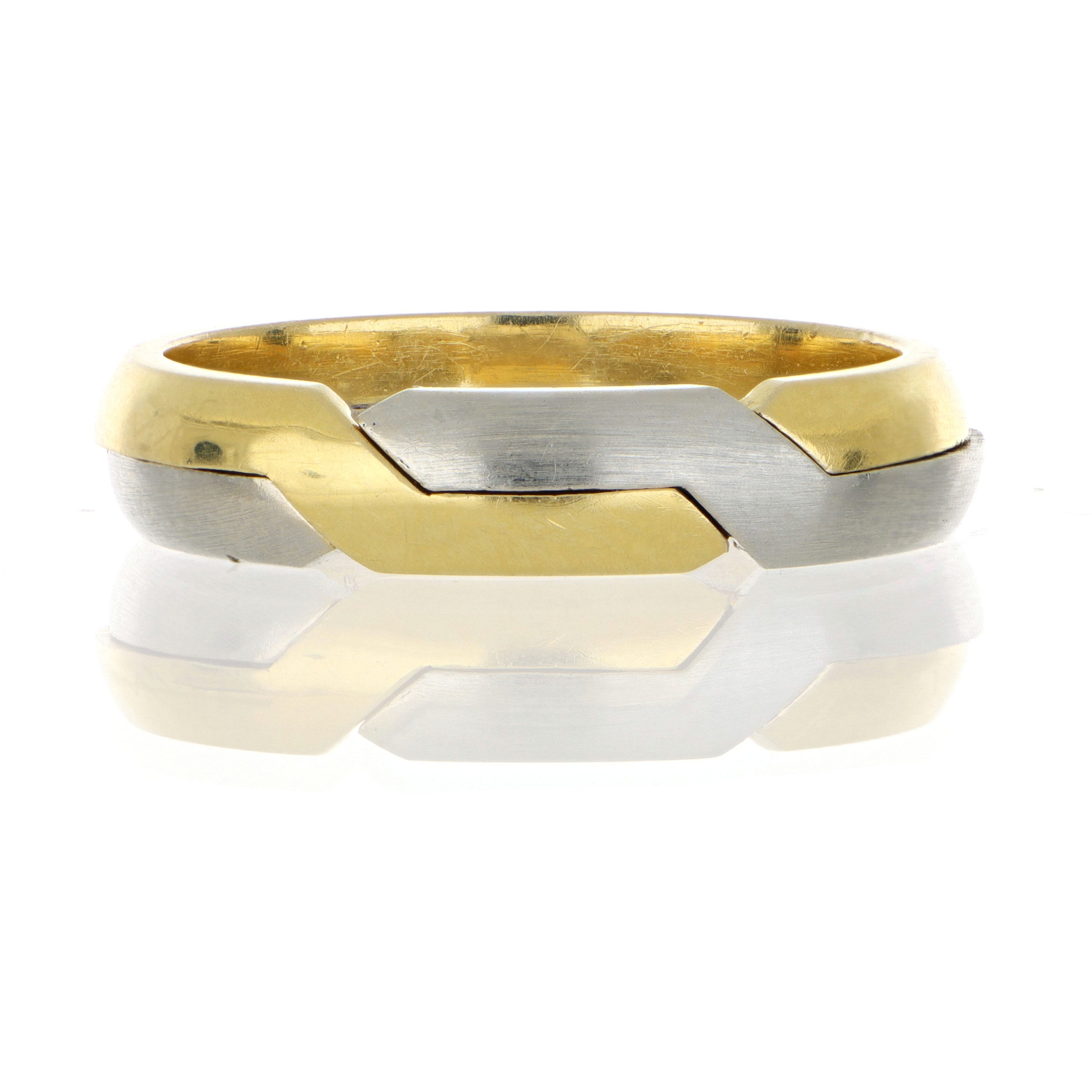 18k Yellow and White Gold Men's Intermingle Puzzle Wedding Band - Charles Koll Jewelers