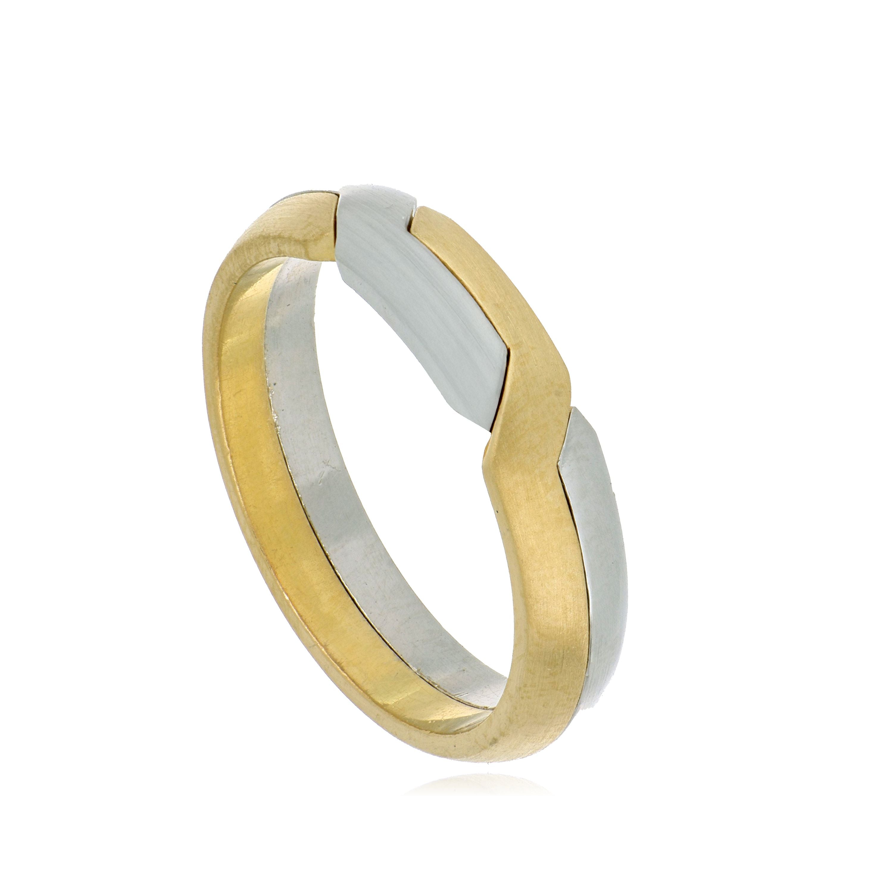 18k Yellow and White Gold Men's Intermingle Puzzle Wedding Band - Charles Koll Jewelers