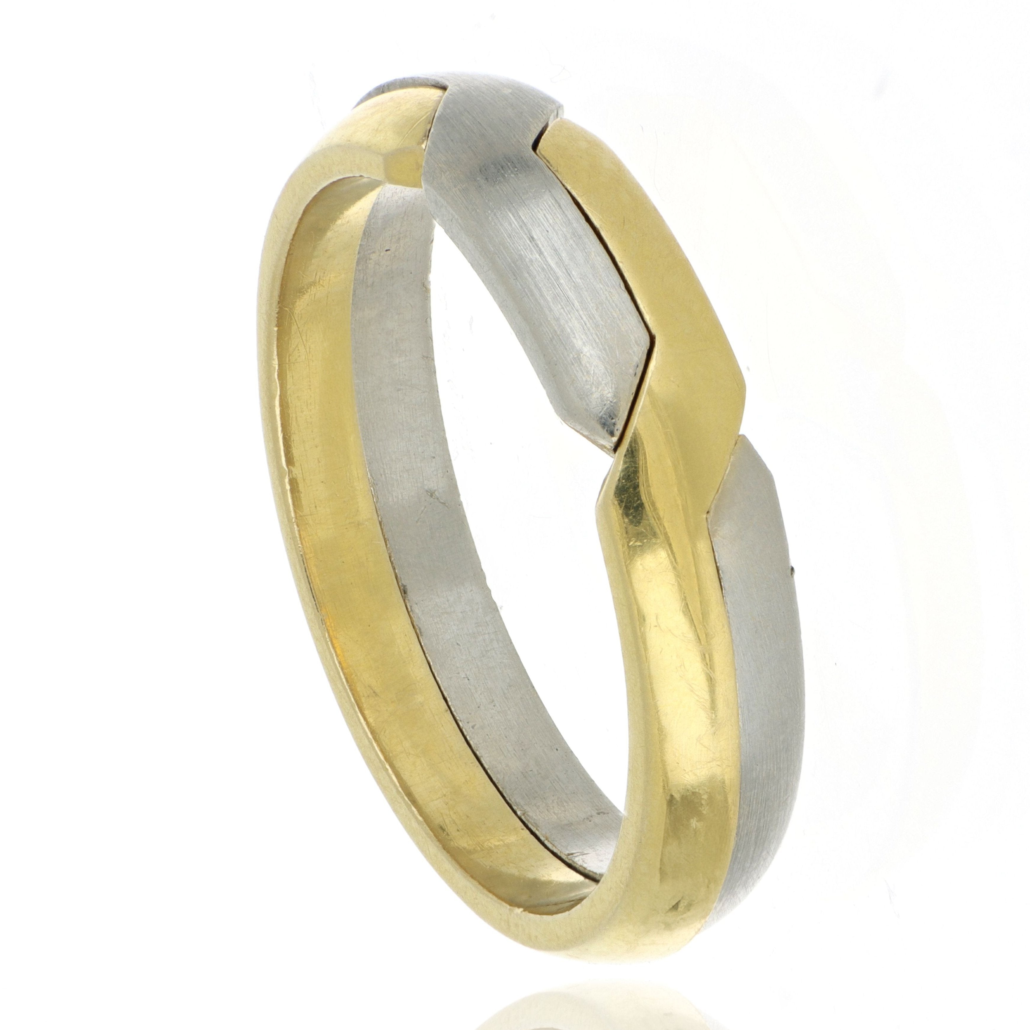 18k Yellow and White Gold Men's Intermingle Puzzle Wedding Band - Charles Koll Jewelers