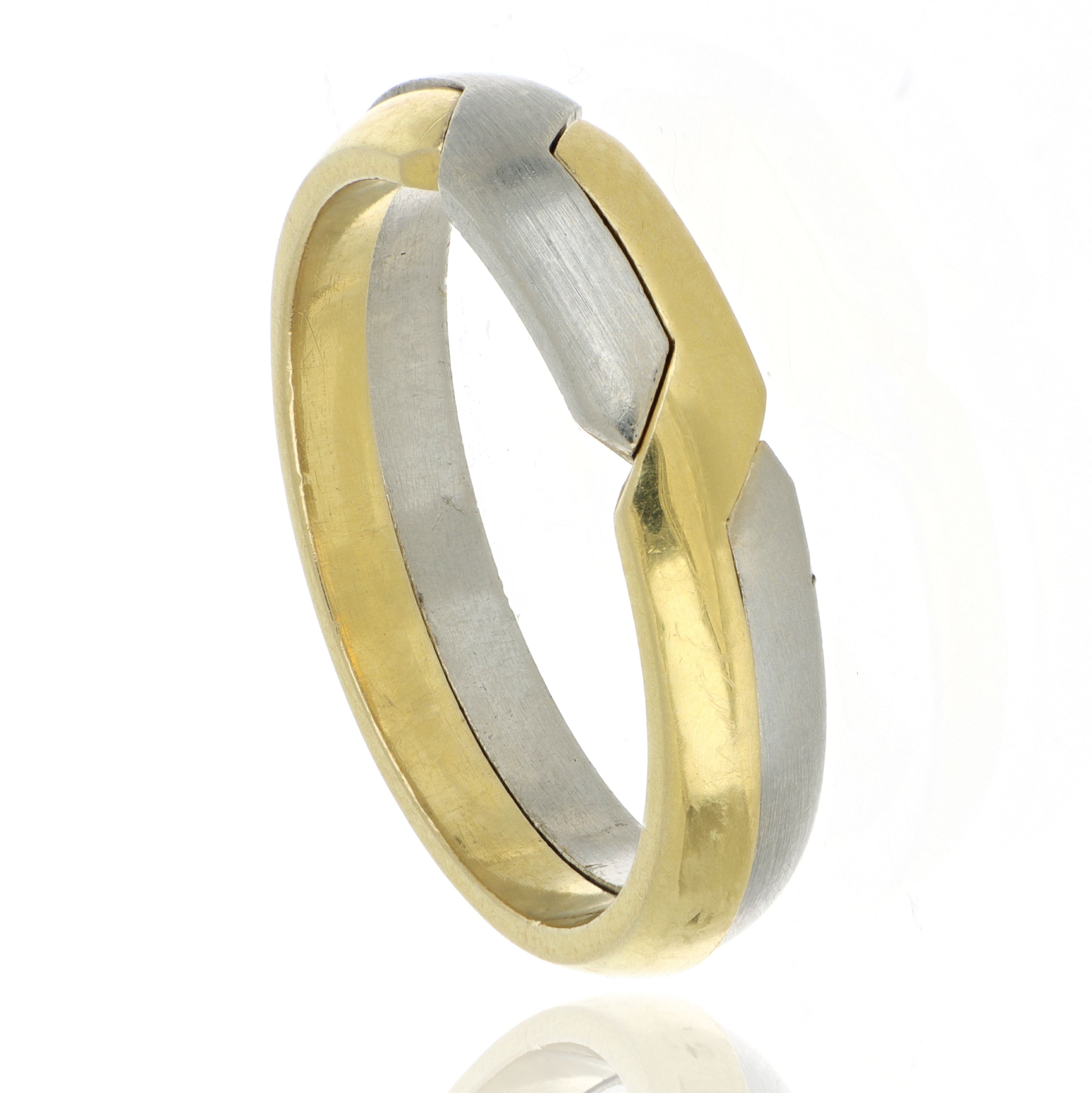 18k Yellow and White Gold Men's Intermingle Puzzle Wedding Band - Charles Koll Jewelers