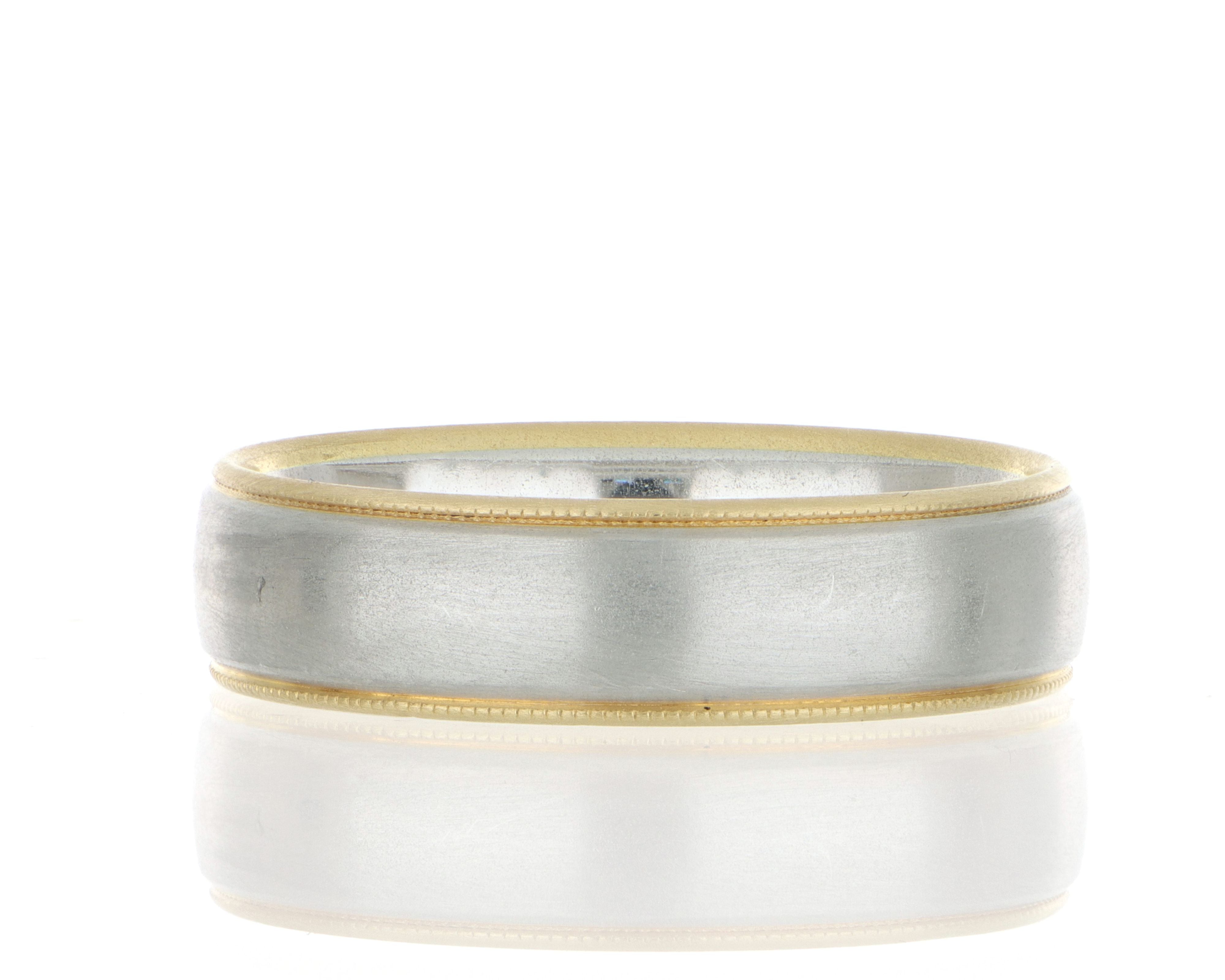 Platinum and 18k Yellow Gold Milgrain Edge Men's Wedding Band