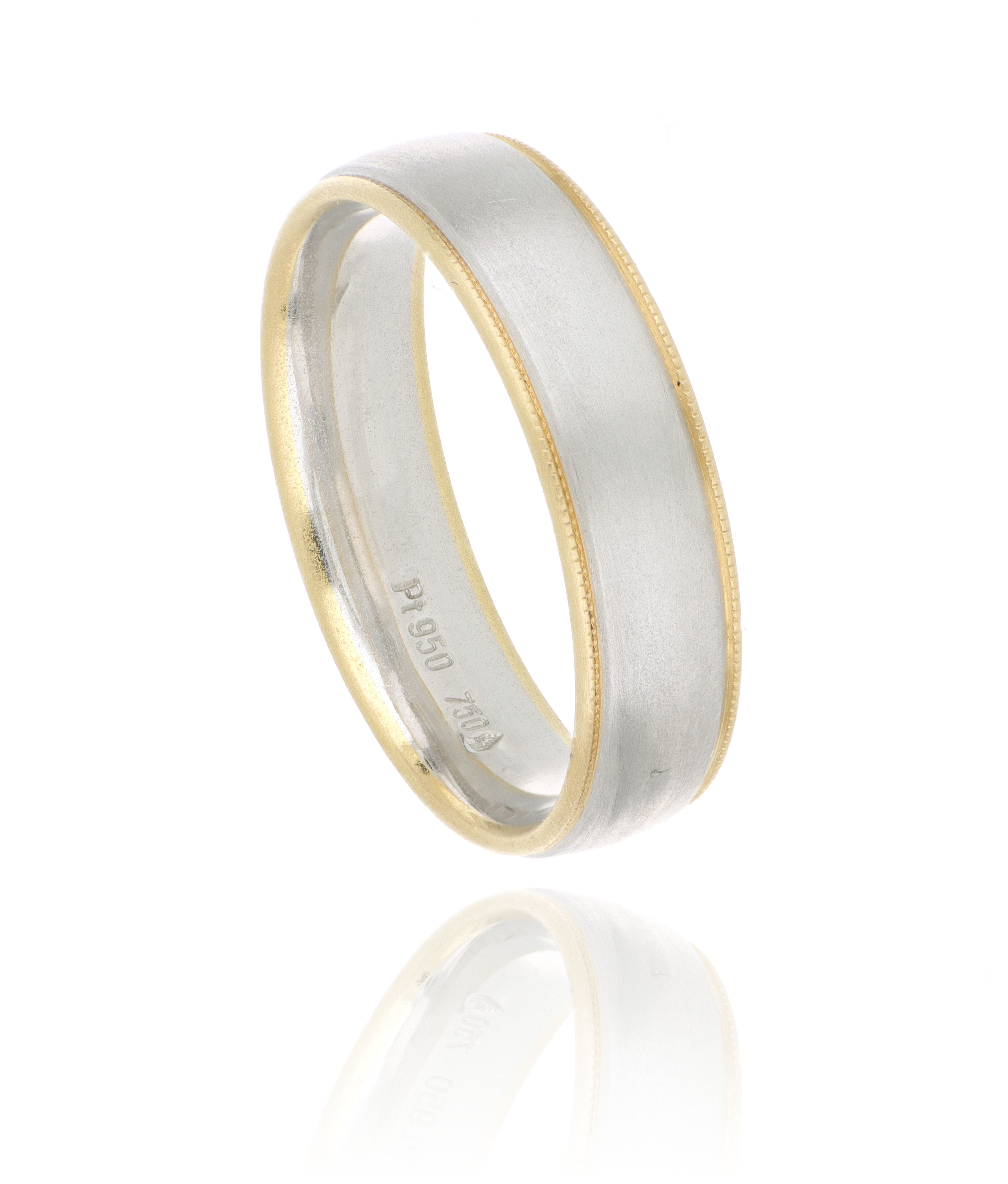 Platinum and 18k Yellow Gold Milgrain Edge Men's Wedding Band