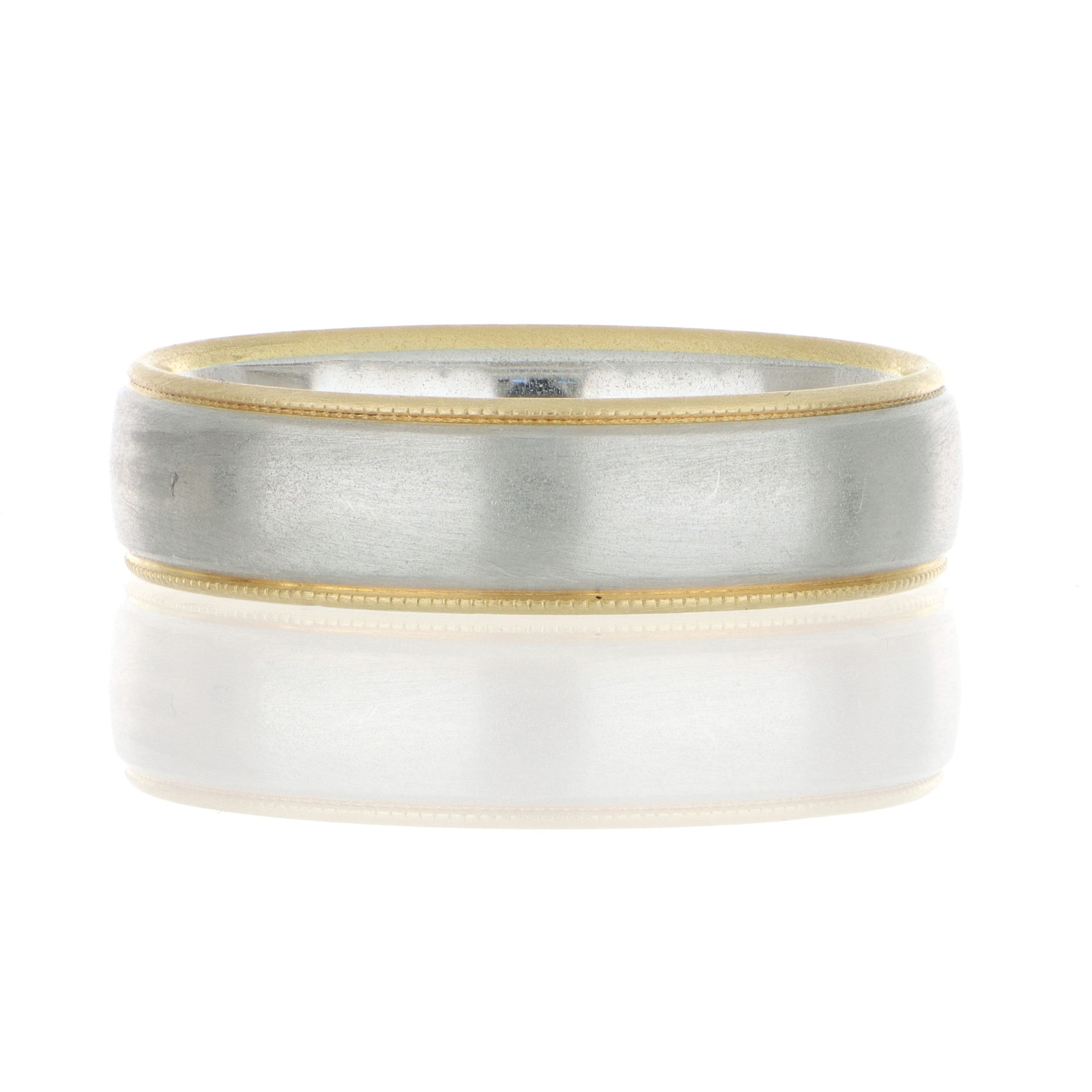 Platinum and 18k Yellow Gold Milgrain Edge Men's Wedding Band