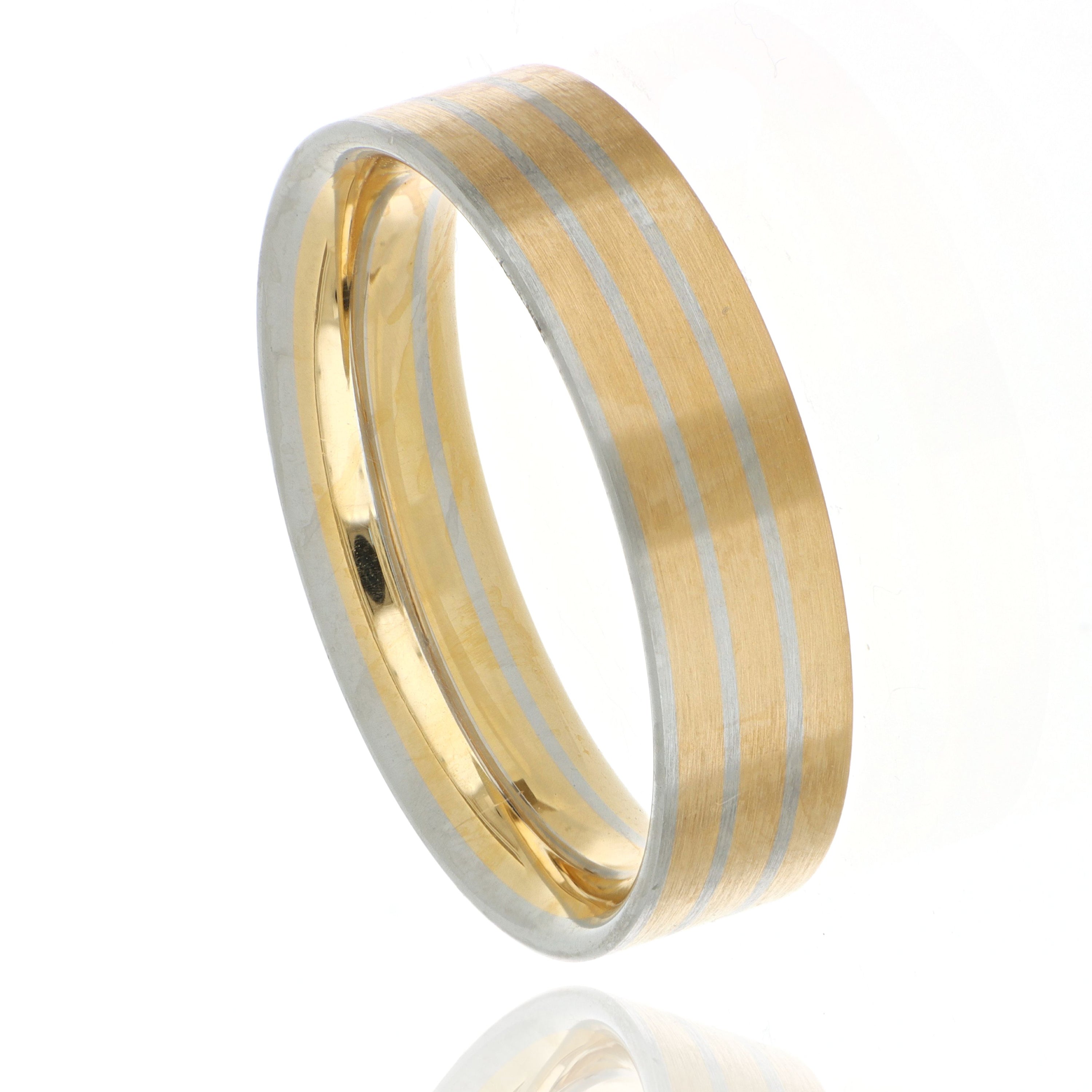 Platinum and 18k Rose Gold Striped Men's Wedding Band - Charles Koll Jewelers