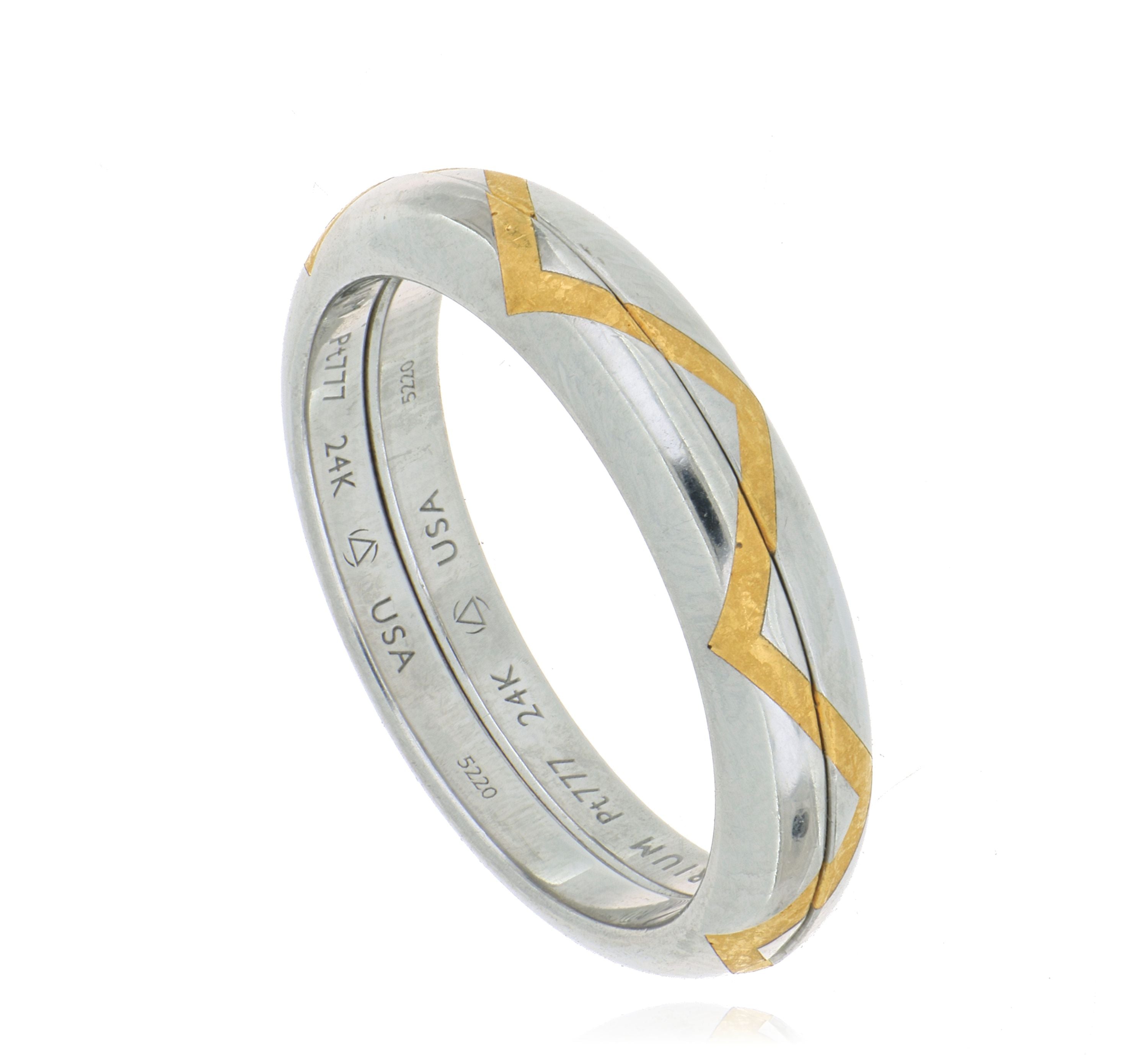 18k Yellow Gold and Polarium ZigZag Men's Wedding Band