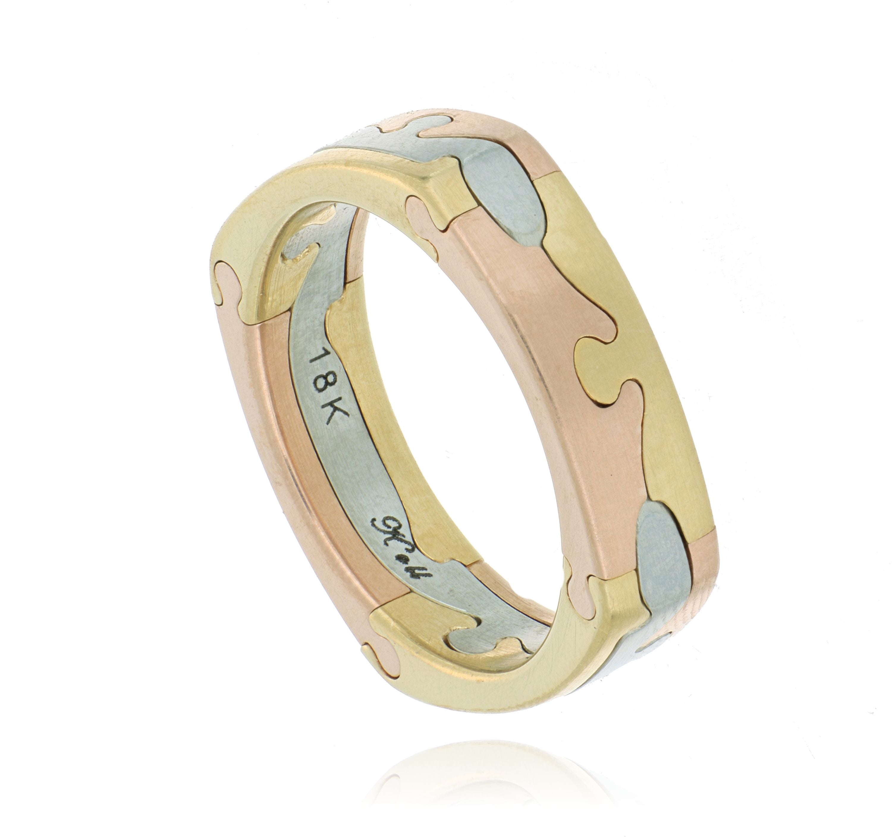 18k/19k Yellow, White and Rose Gold Me's Puzzle Wedding Band - Charles Koll Jewelers