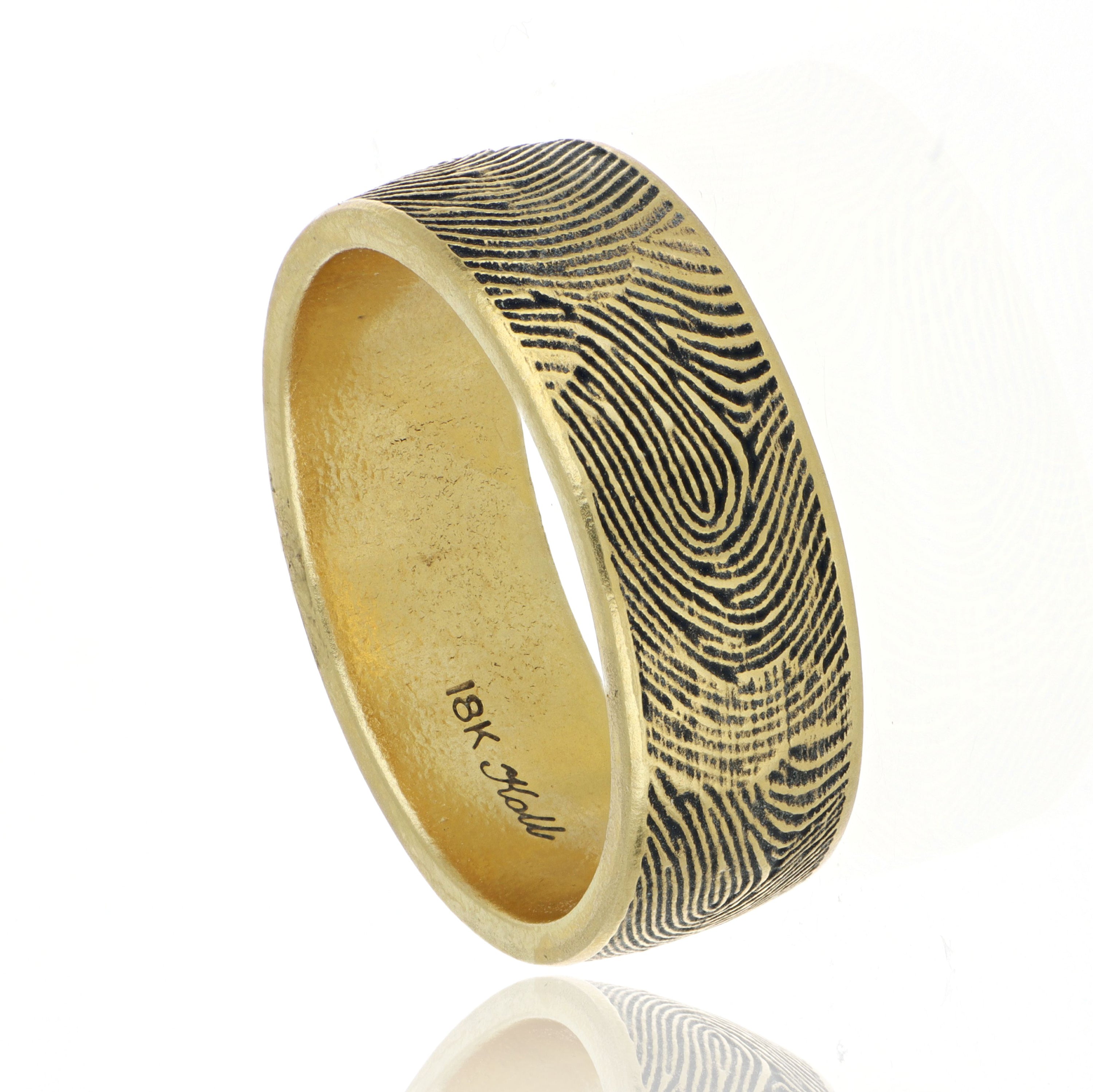 18k Yellow Gold Finger Print Custom Men's Wedding Band - Charles Koll Jewelers