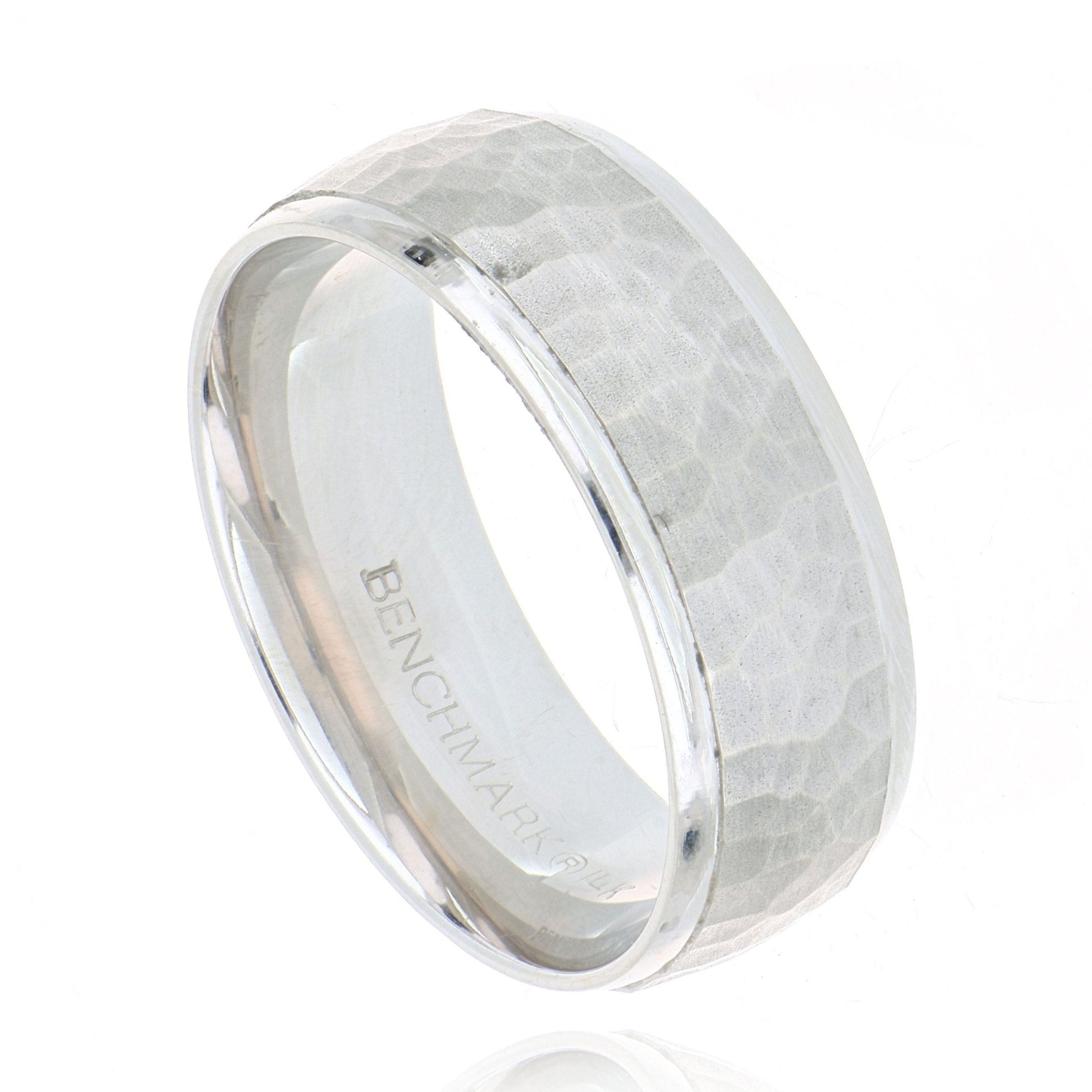 14k White Gold Hammered Men's Wedding Band - Charles Koll Jewelers