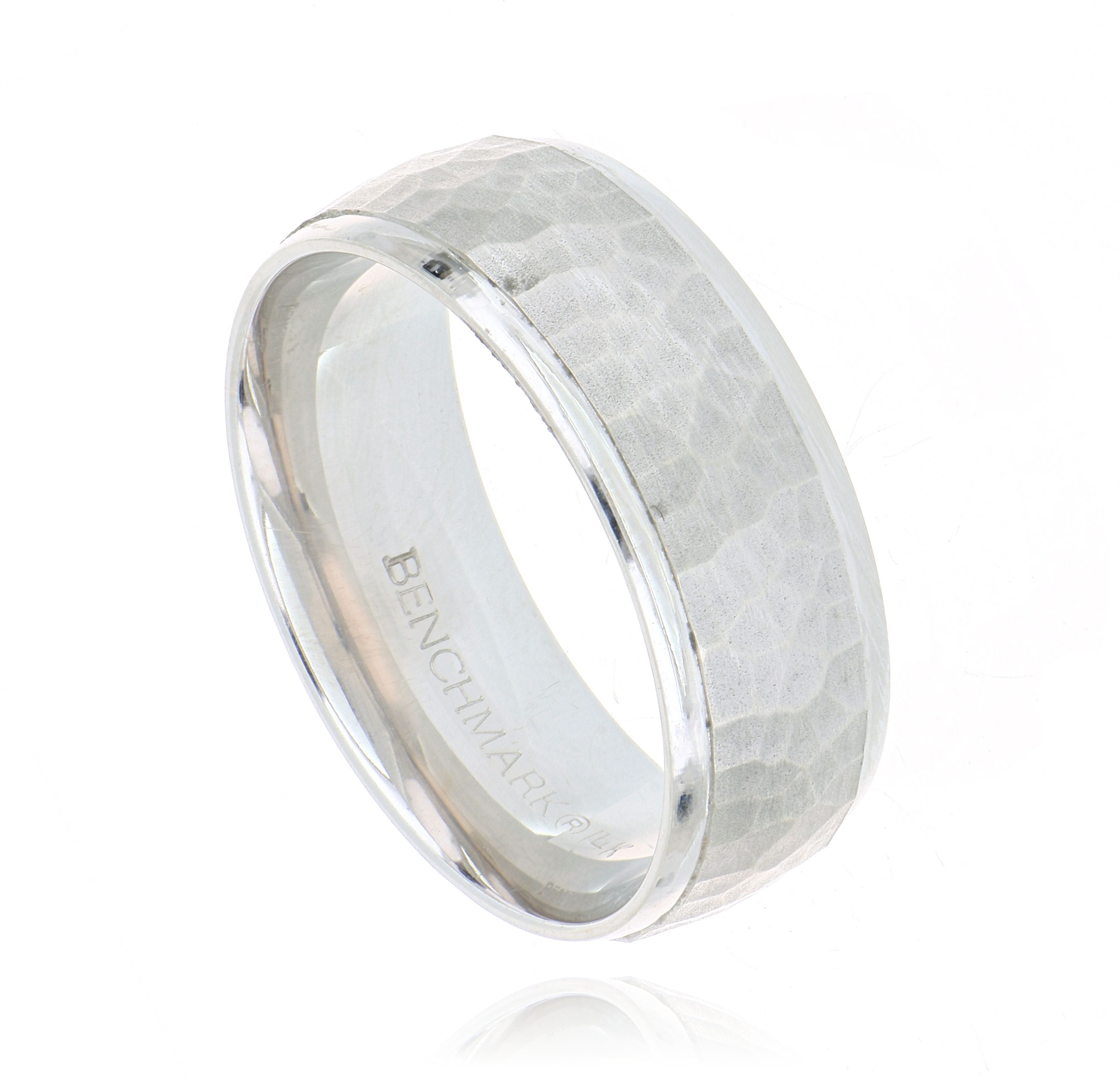 14k White Gold Hammered Men's Wedding Band - Charles Koll Jewelers