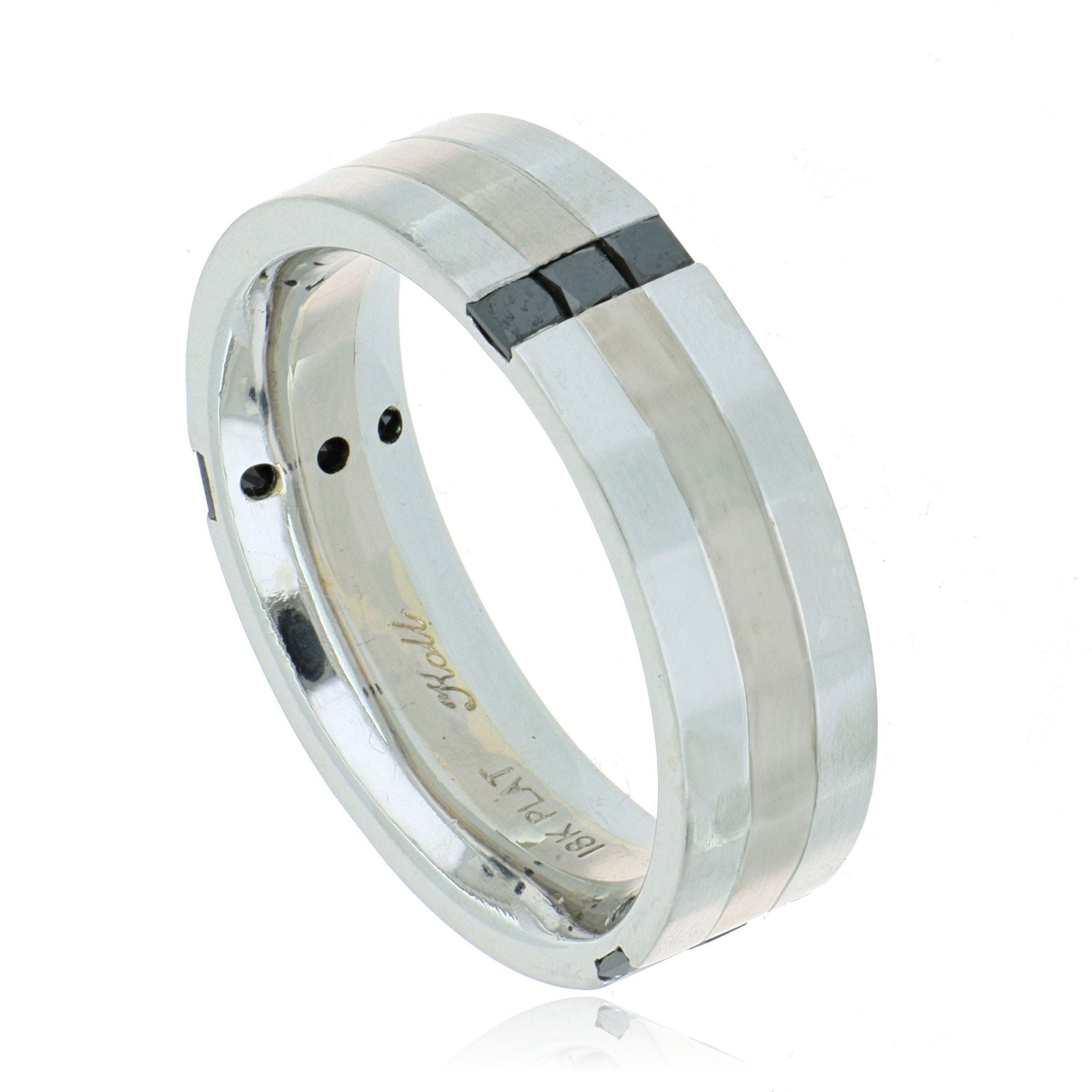 Platinum and 18k White Gold Black Diamond Men's Wedding Band