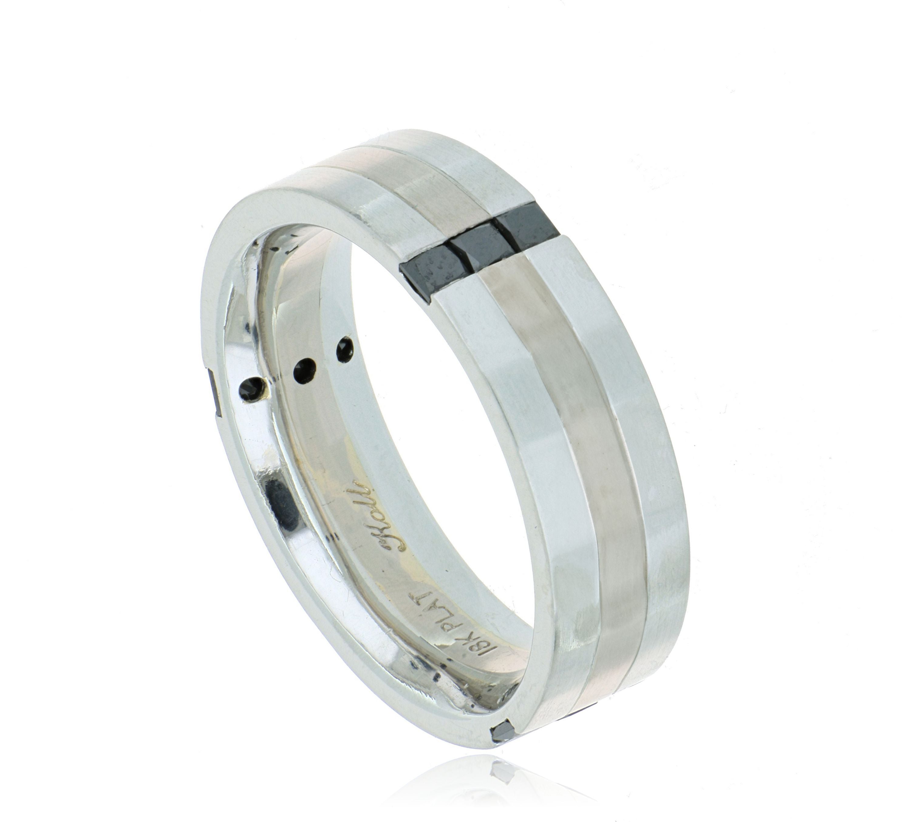 Platinum and 18k White Gold Black Diamond Men's Wedding Band