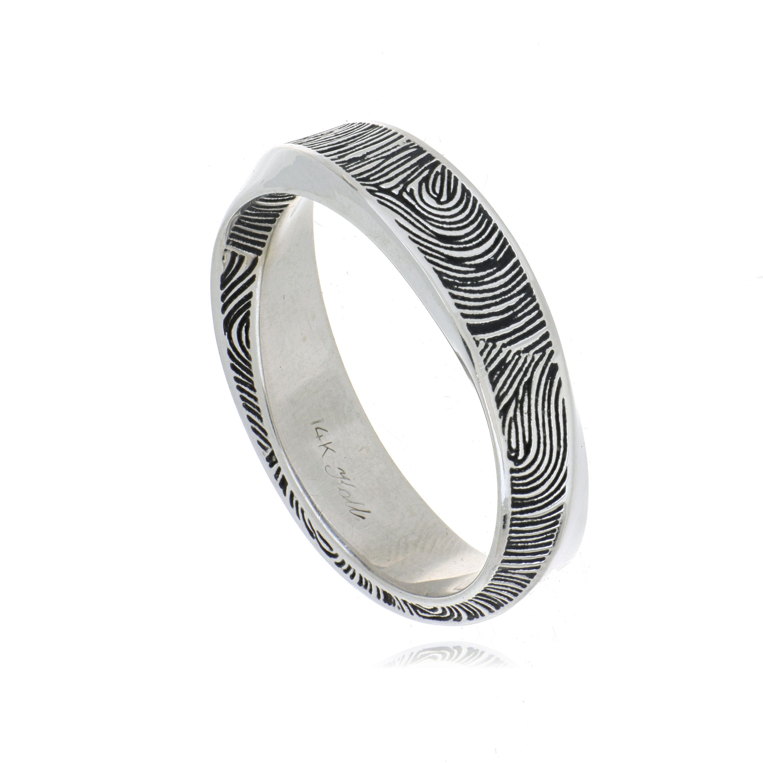 14k White Gold Fingerprint Mobius Men's Ring