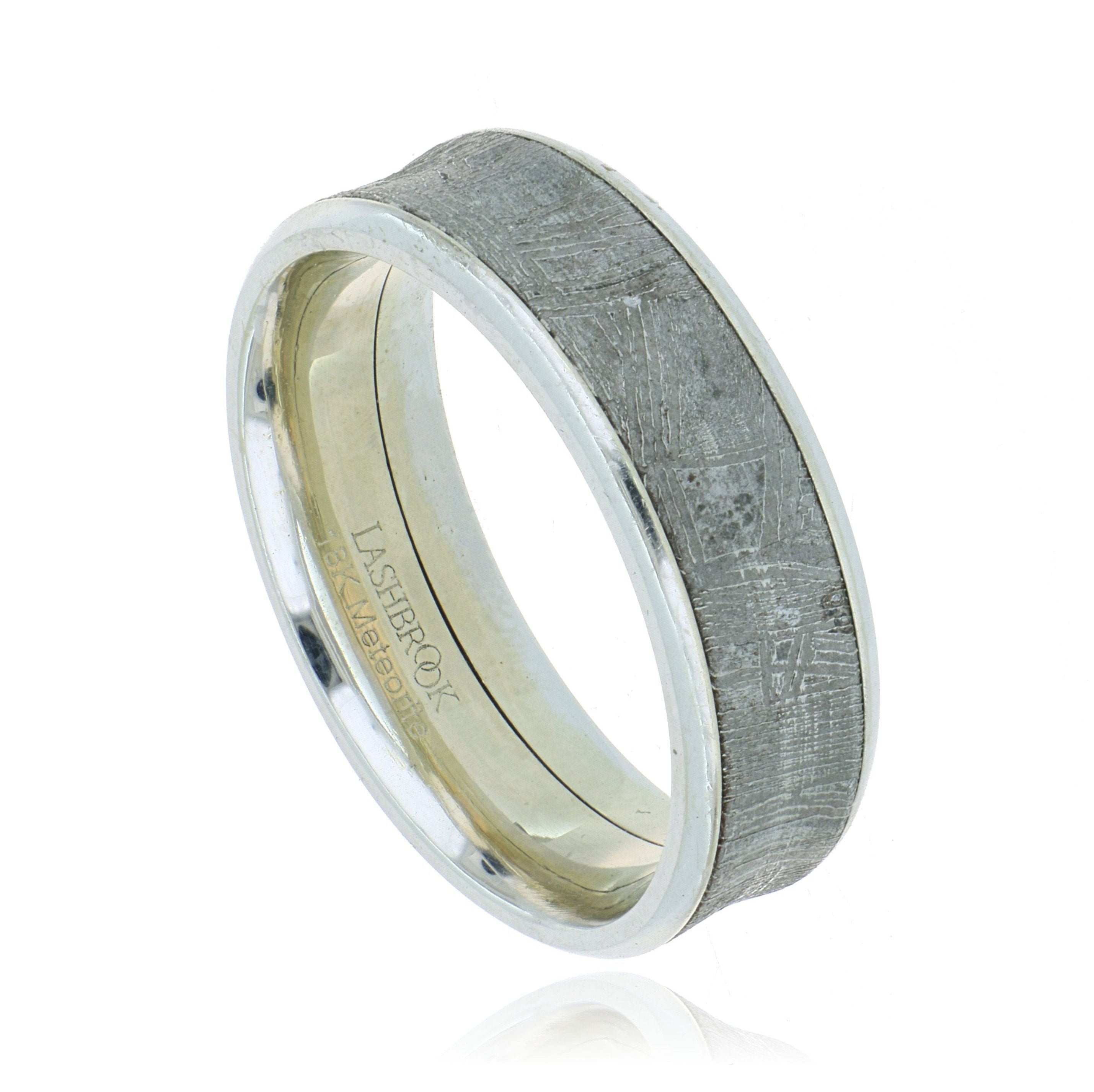 18k White Gold and Beveled Meteorite Men's Wedding Band - Charles Koll Jewelers