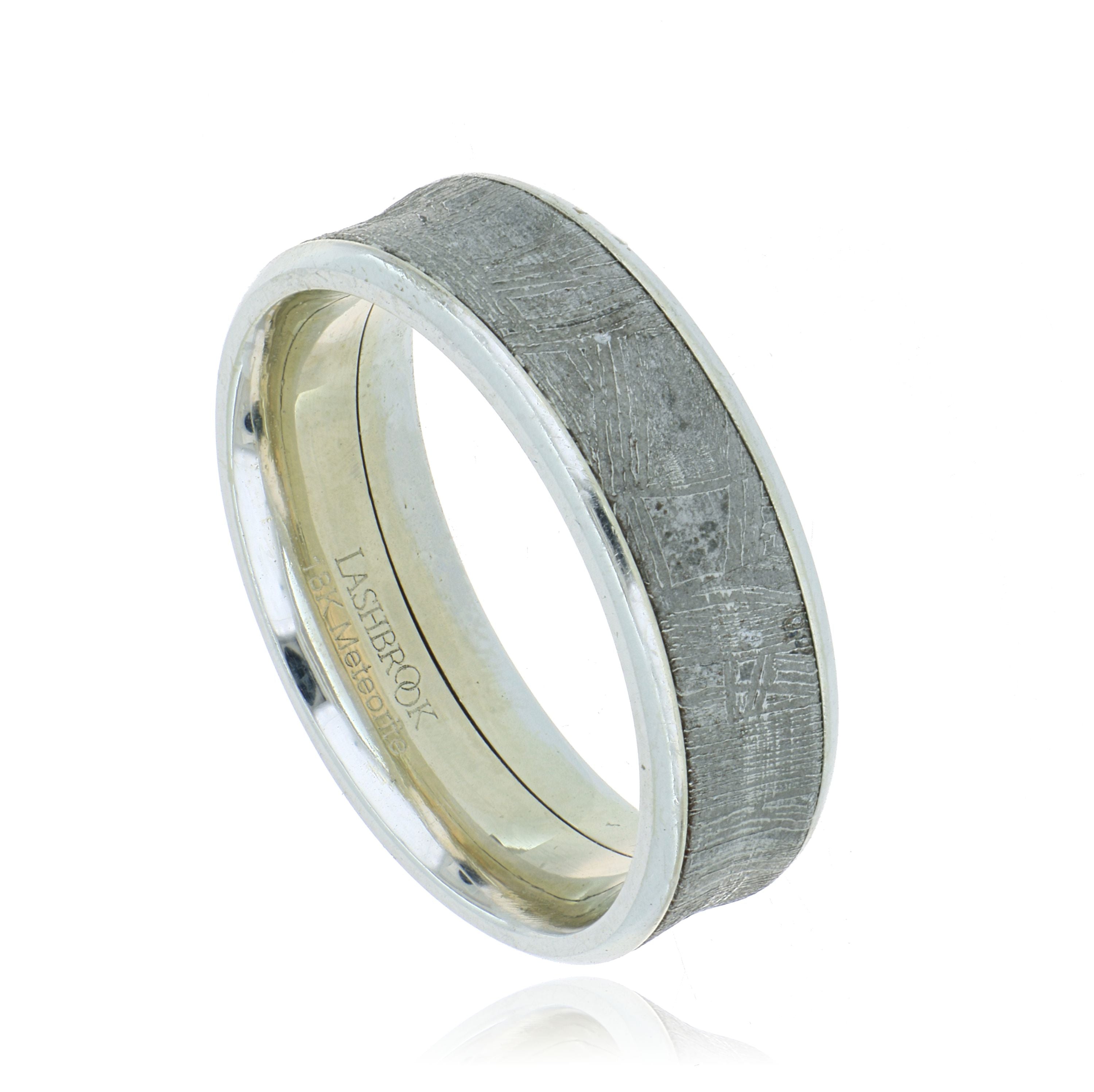 18k White Gold and Beveled Meteorite Men's Wedding Band - Charles Koll Jewelers