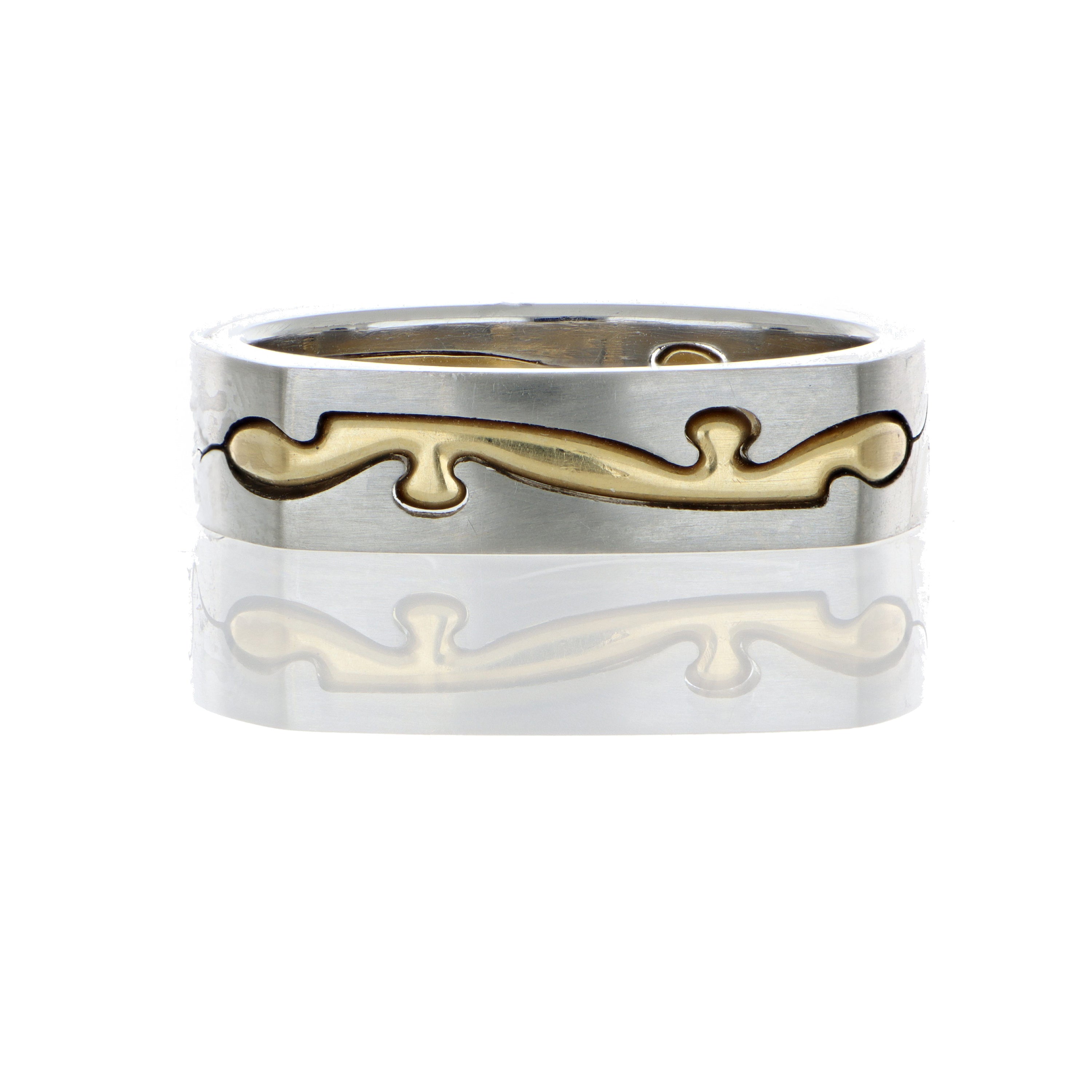 Koll Hard Platinum and 18k Yellow Gold Men's Puzzle Wedding Band - Charles Koll Jewelers