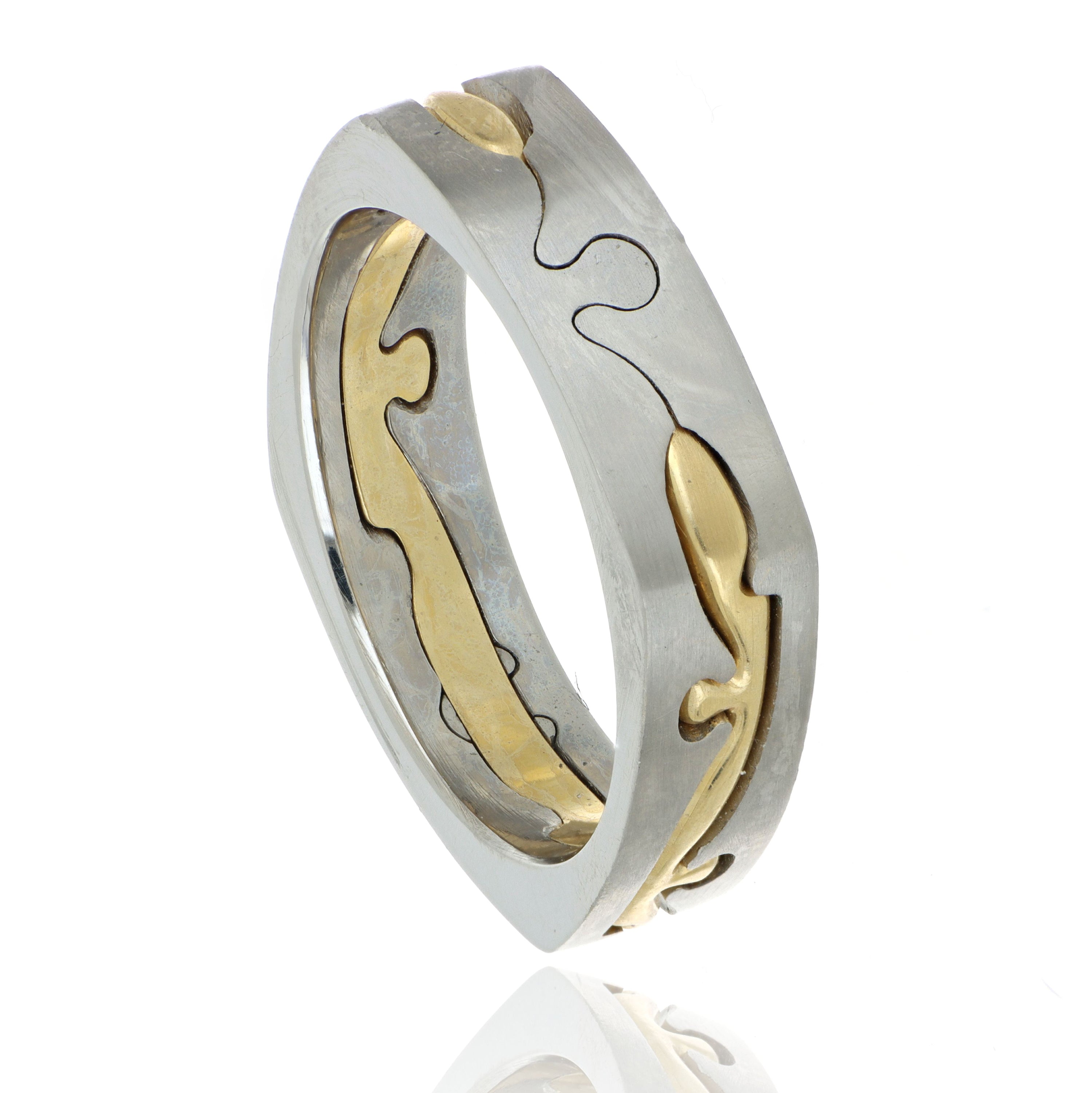 Koll Hard Platinum and 18k Yellow Gold Men's Puzzle Wedding Band - Charles Koll Jewelers