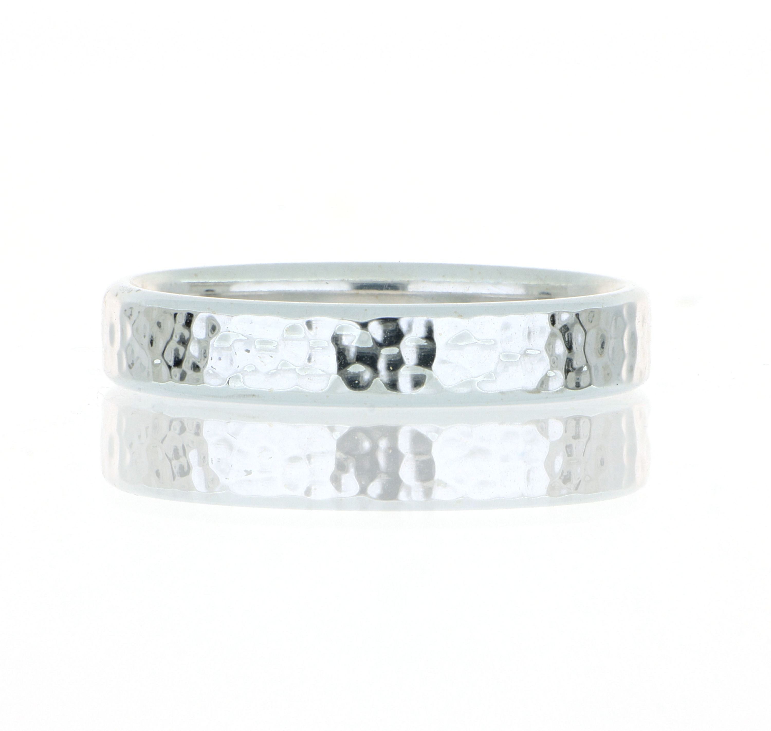 14k White Gold Hammered Men's Wedding Band - Charles Koll Jewelers