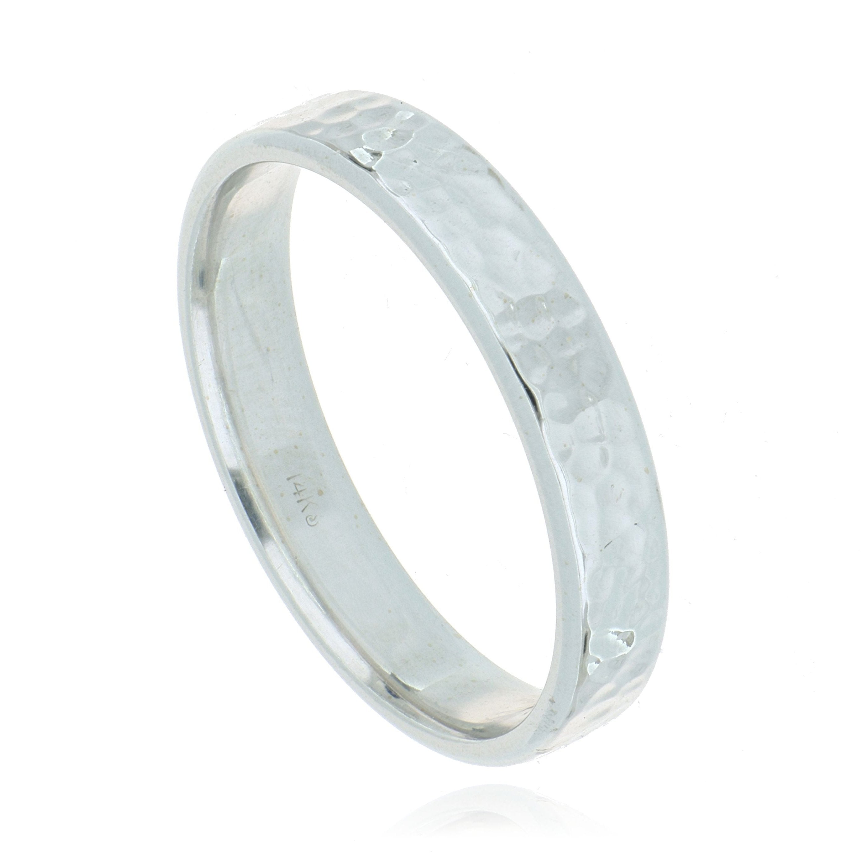 14k White Gold Hammered Men's Wedding Band - Charles Koll Jewelers