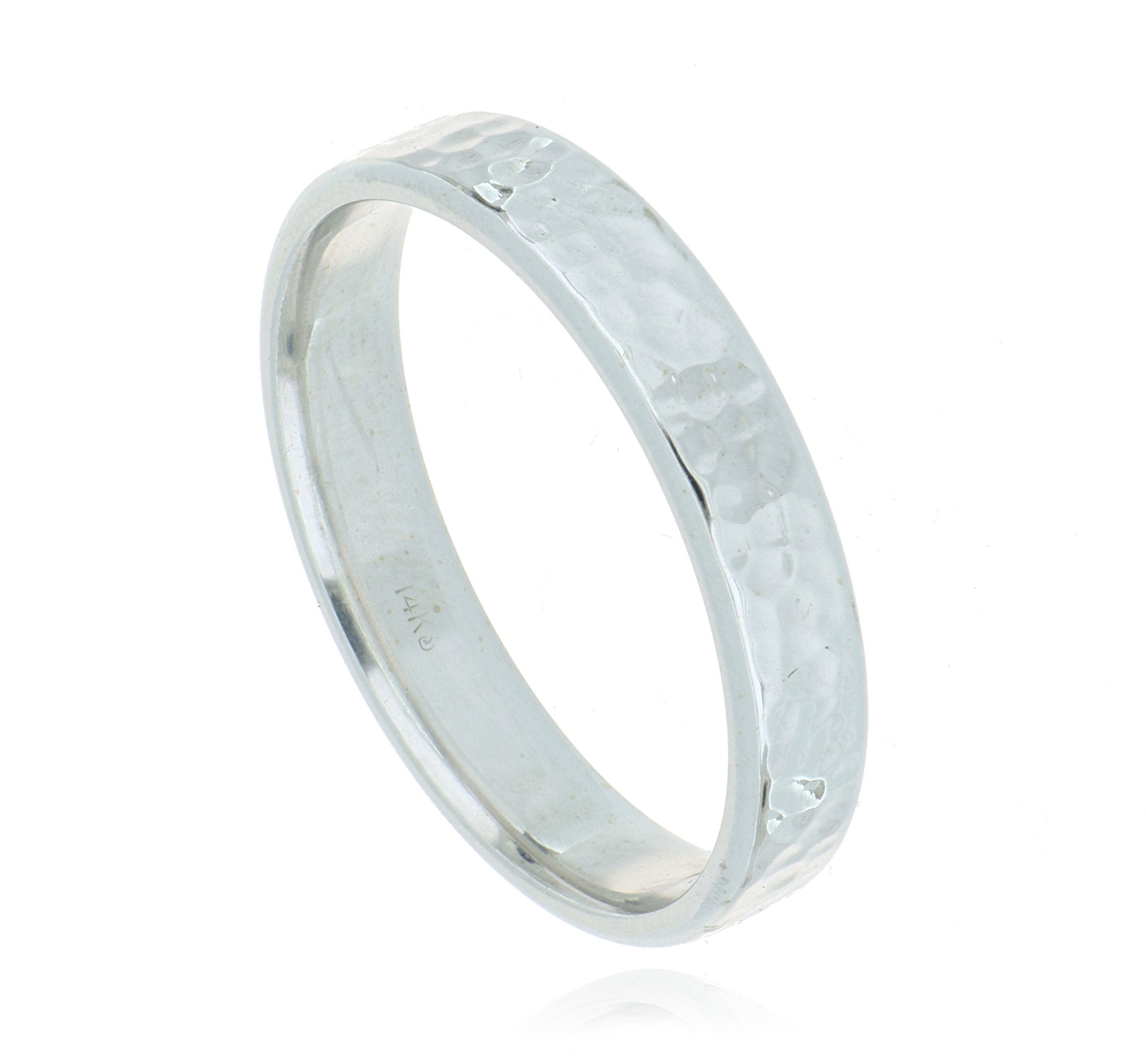 14k White Gold Hammered Men's Wedding Band - Charles Koll Jewelers