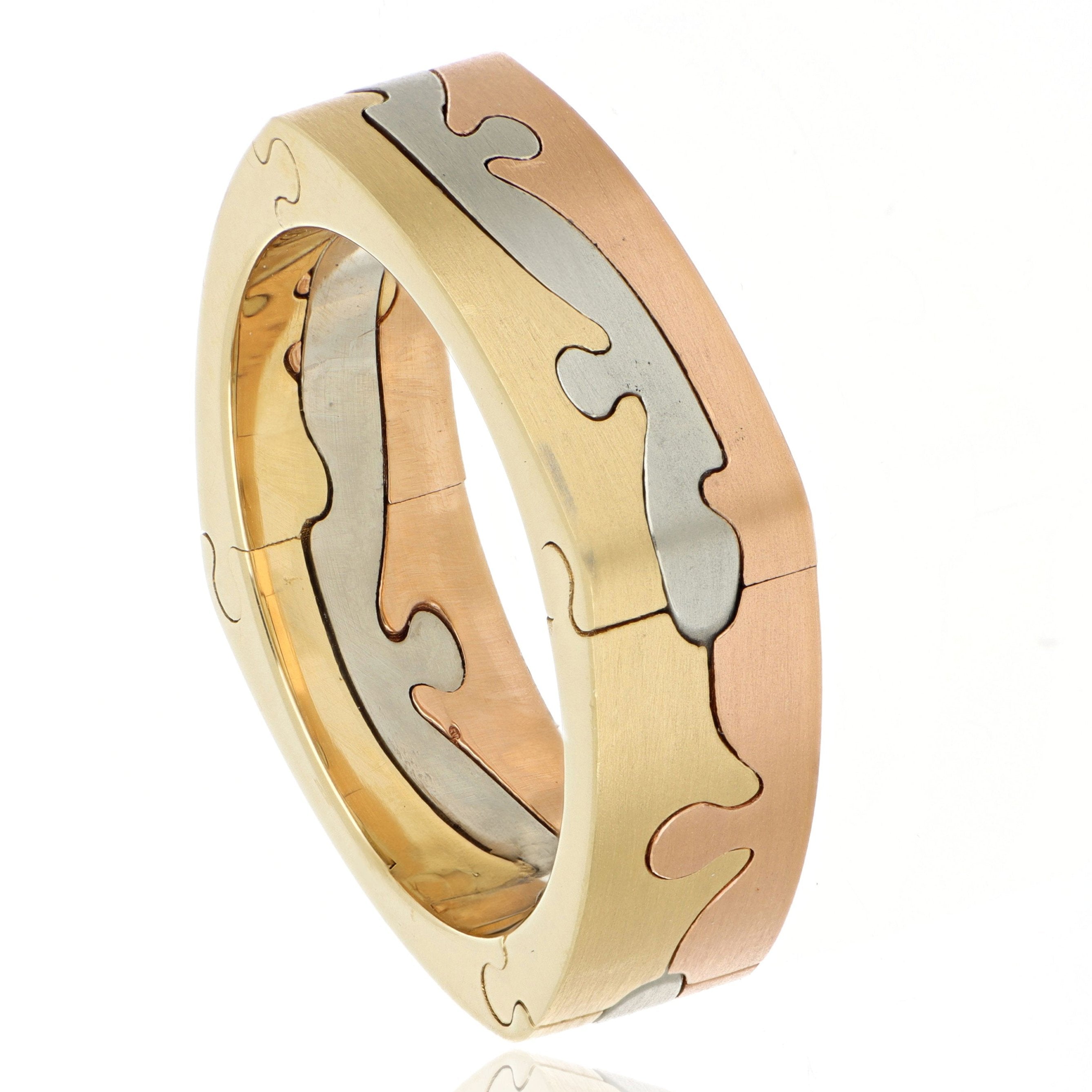 18k 3-Tone Men's Custom Puzzle Wedding Band - Charles Koll Jewelers