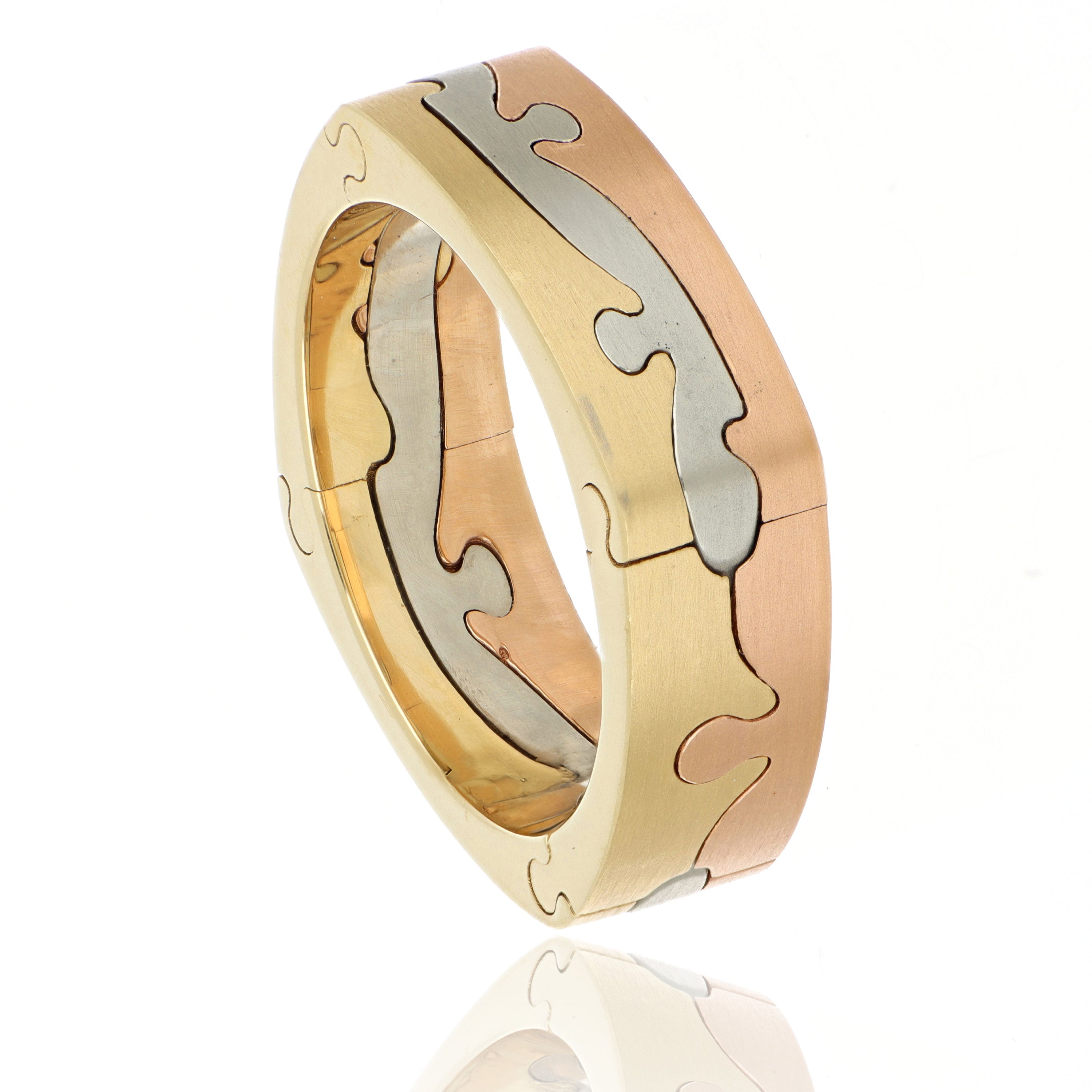 18k 3-Tone Men's Custom Puzzle Wedding Band - Charles Koll Jewelers