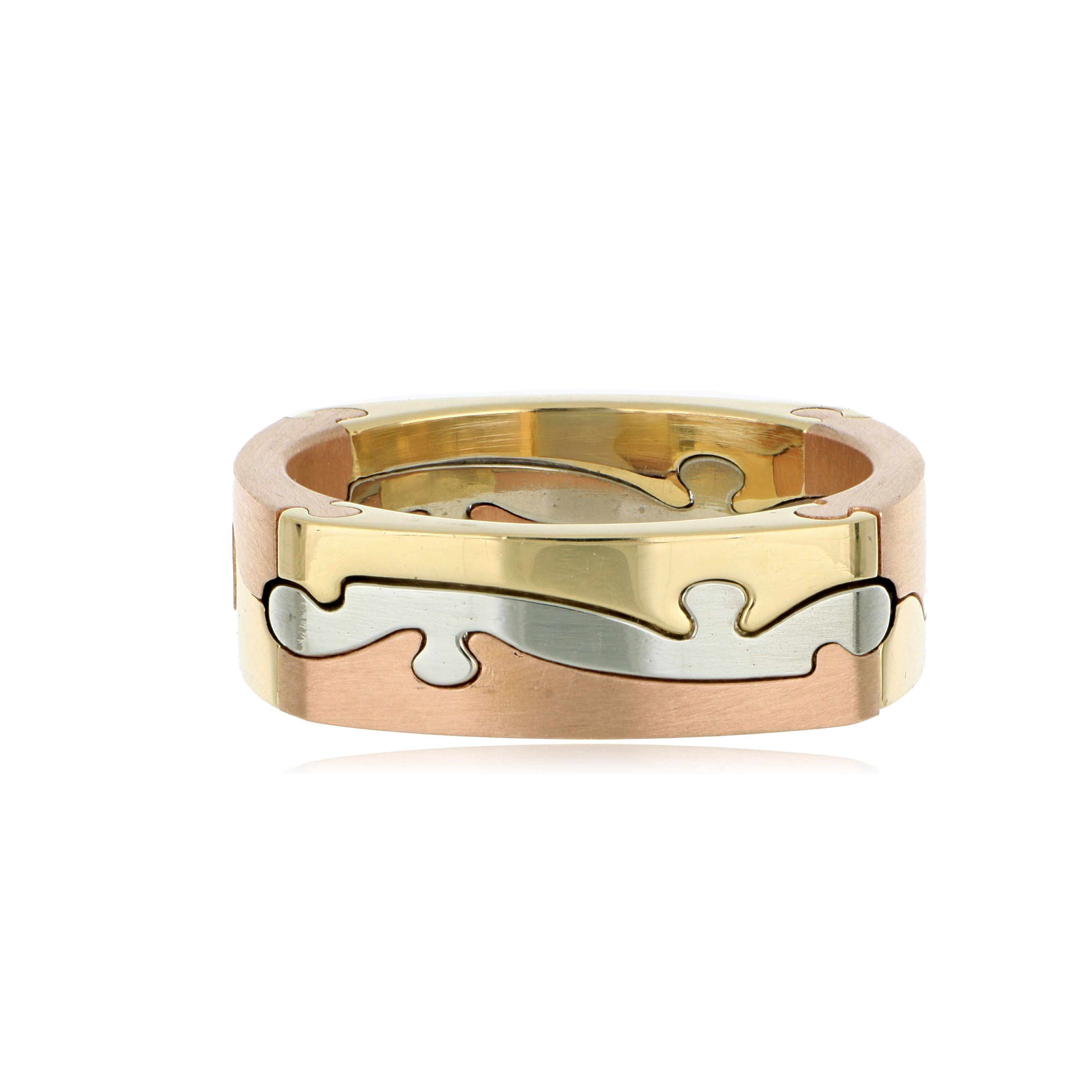18k 3-Tone Men's Custom Puzzle Wedding Band