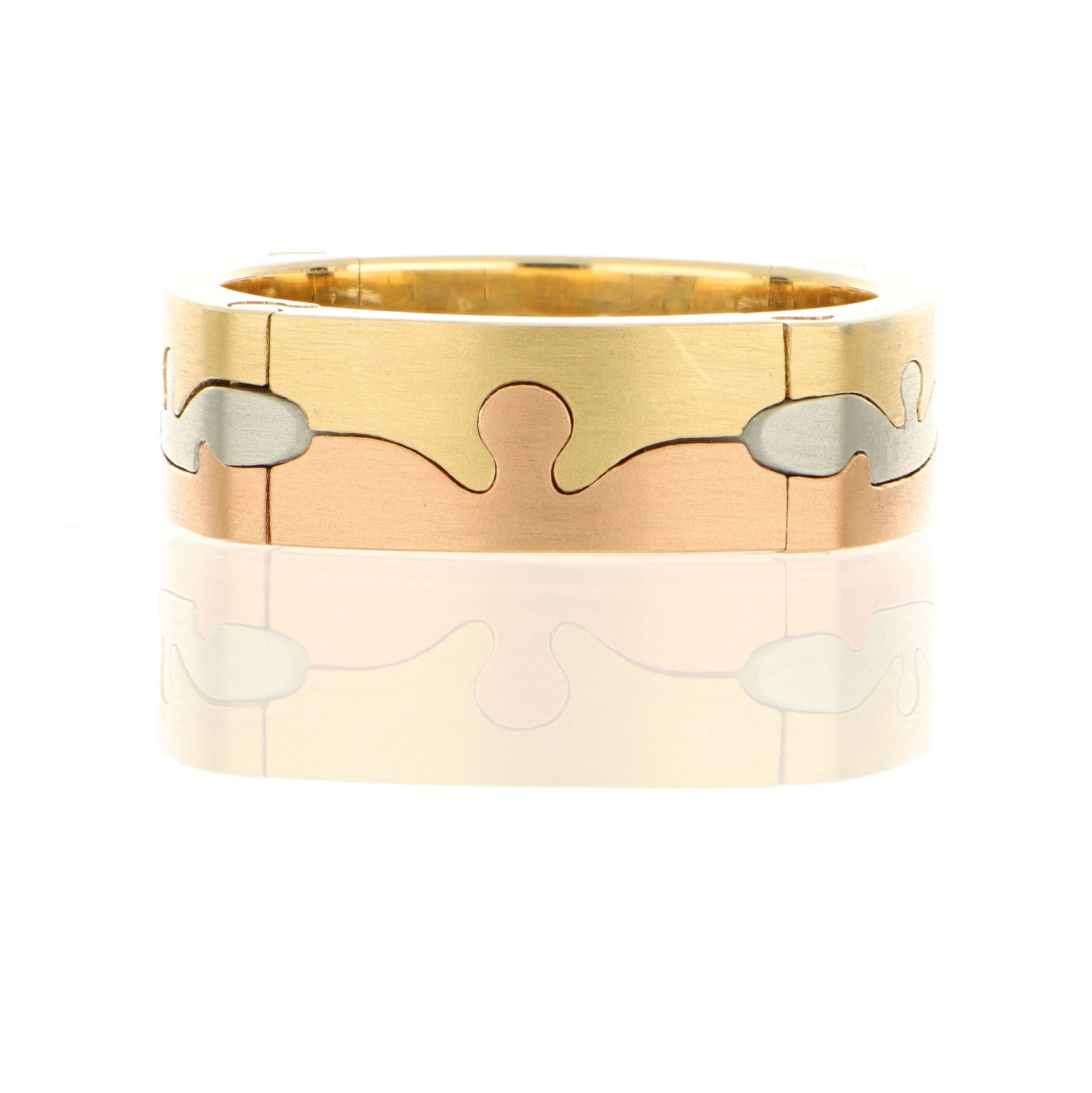 18k 3-Tone Men's Custom Puzzle Wedding Band - Charles Koll Jewelers