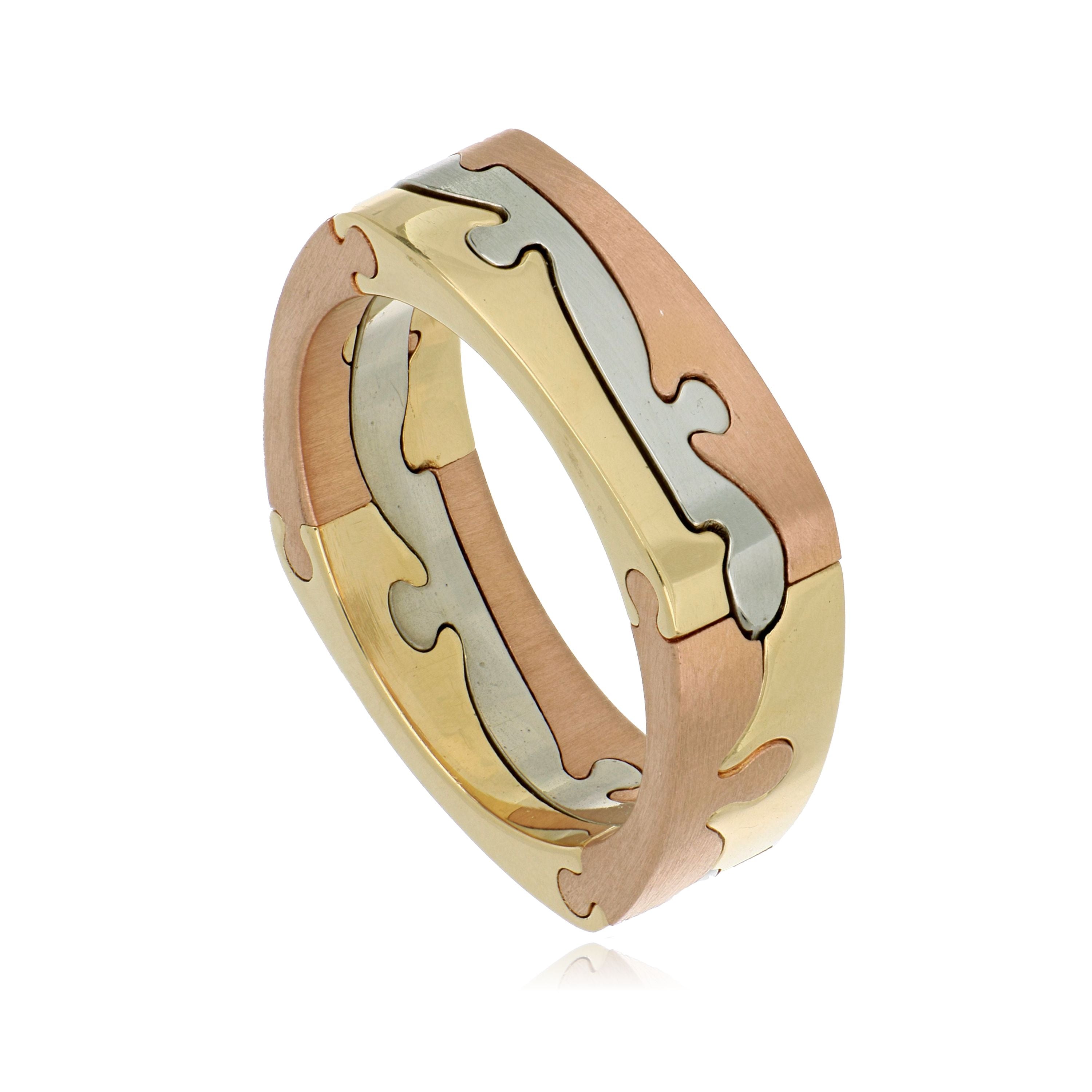 18k 3-Tone Men's Custom Puzzle Wedding Band