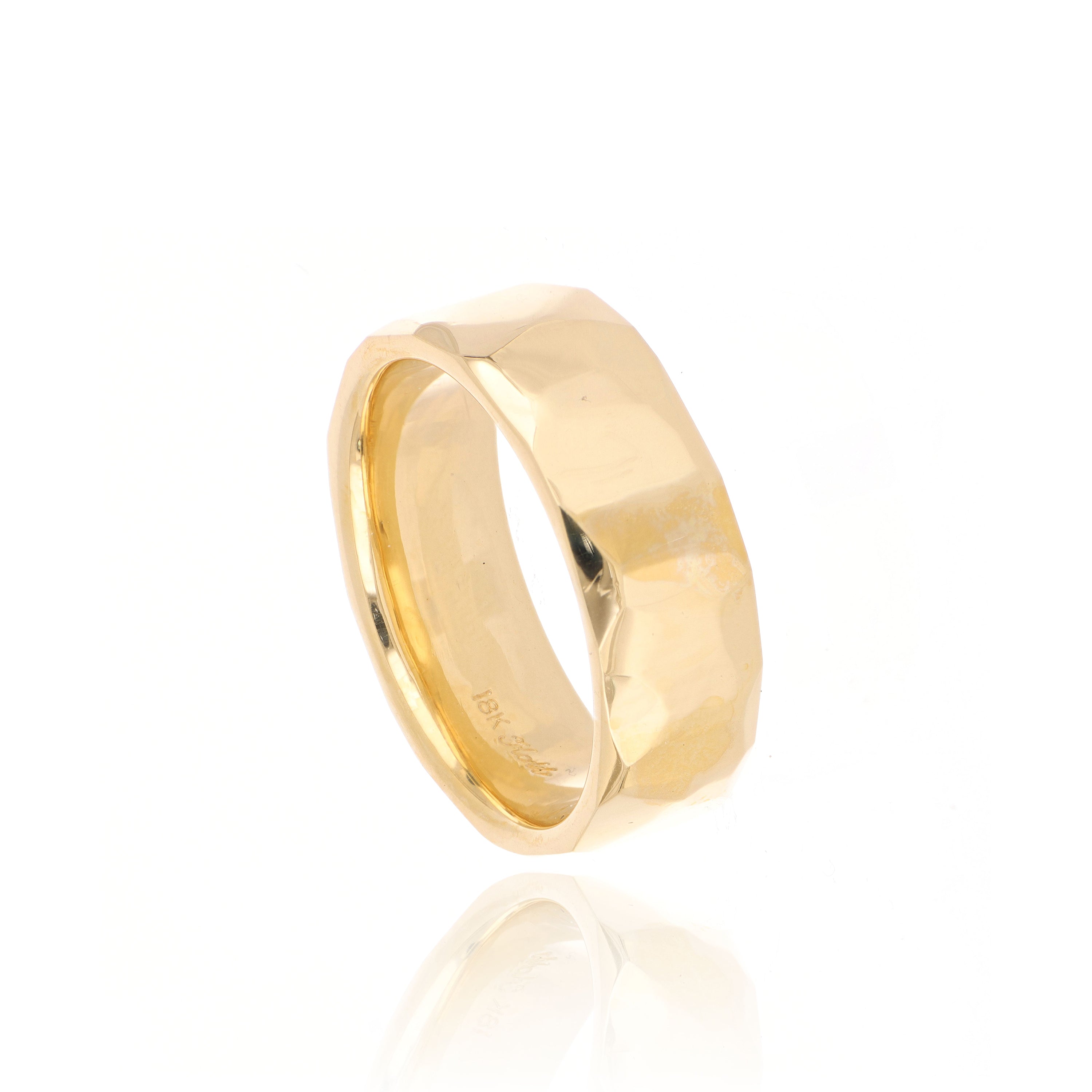 18k Yellow Gold Facet Finish Men's Wedding Band