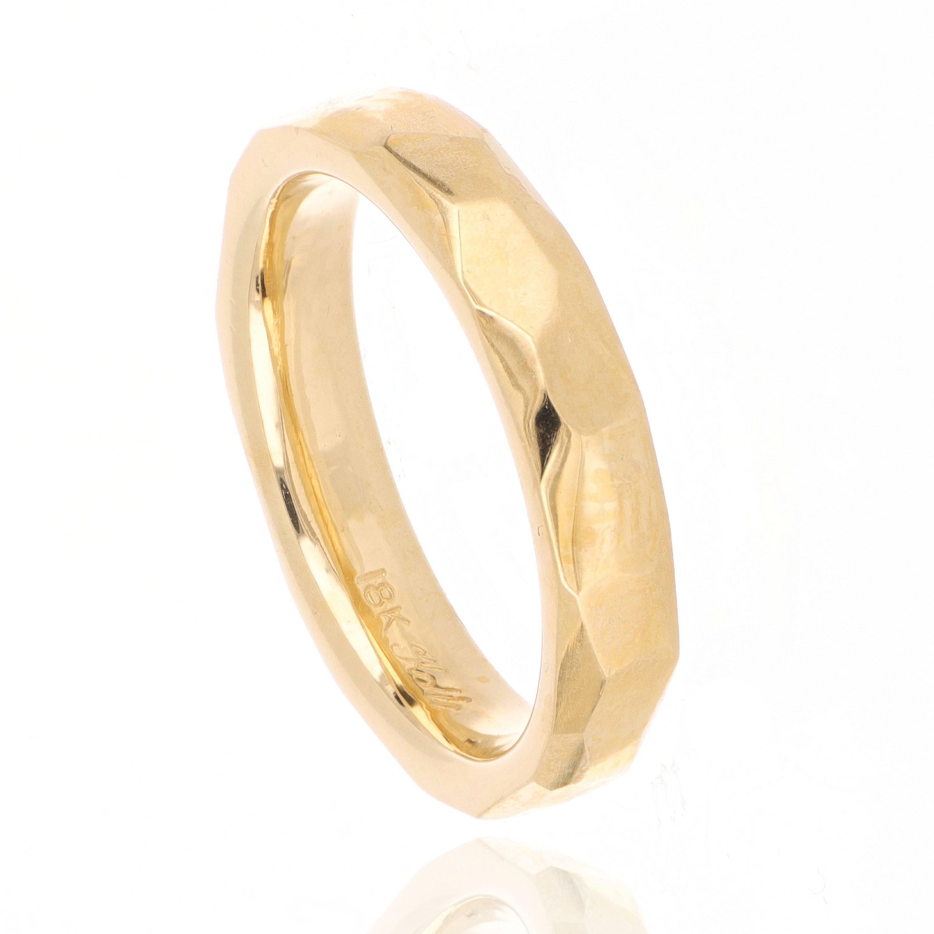 18k Yellow Gold Facet Finish Men's Wedding Band - Charles Koll Jewelers