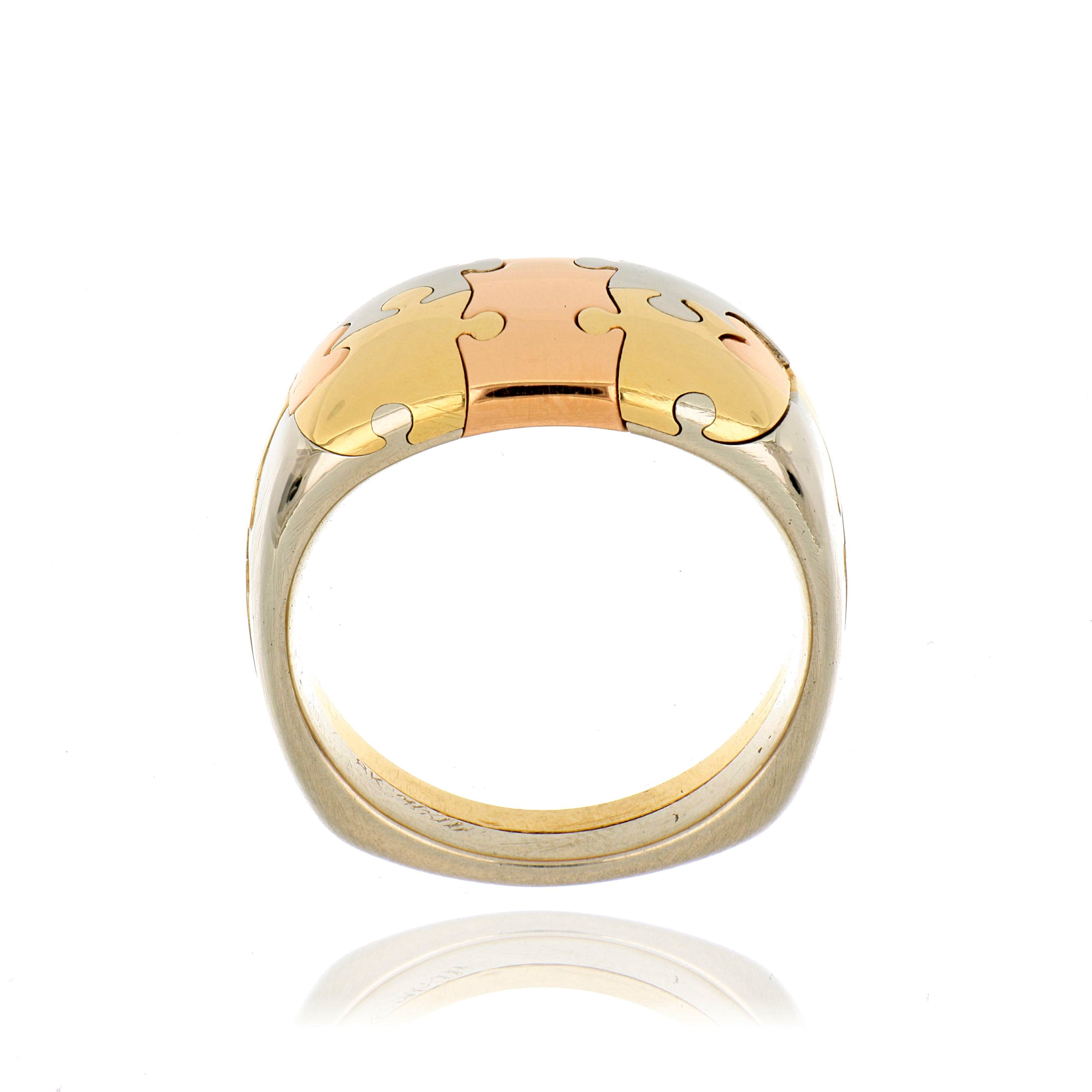 18k White, Yellow, and Rose Gold Custom Men's Working Puzzle Ring