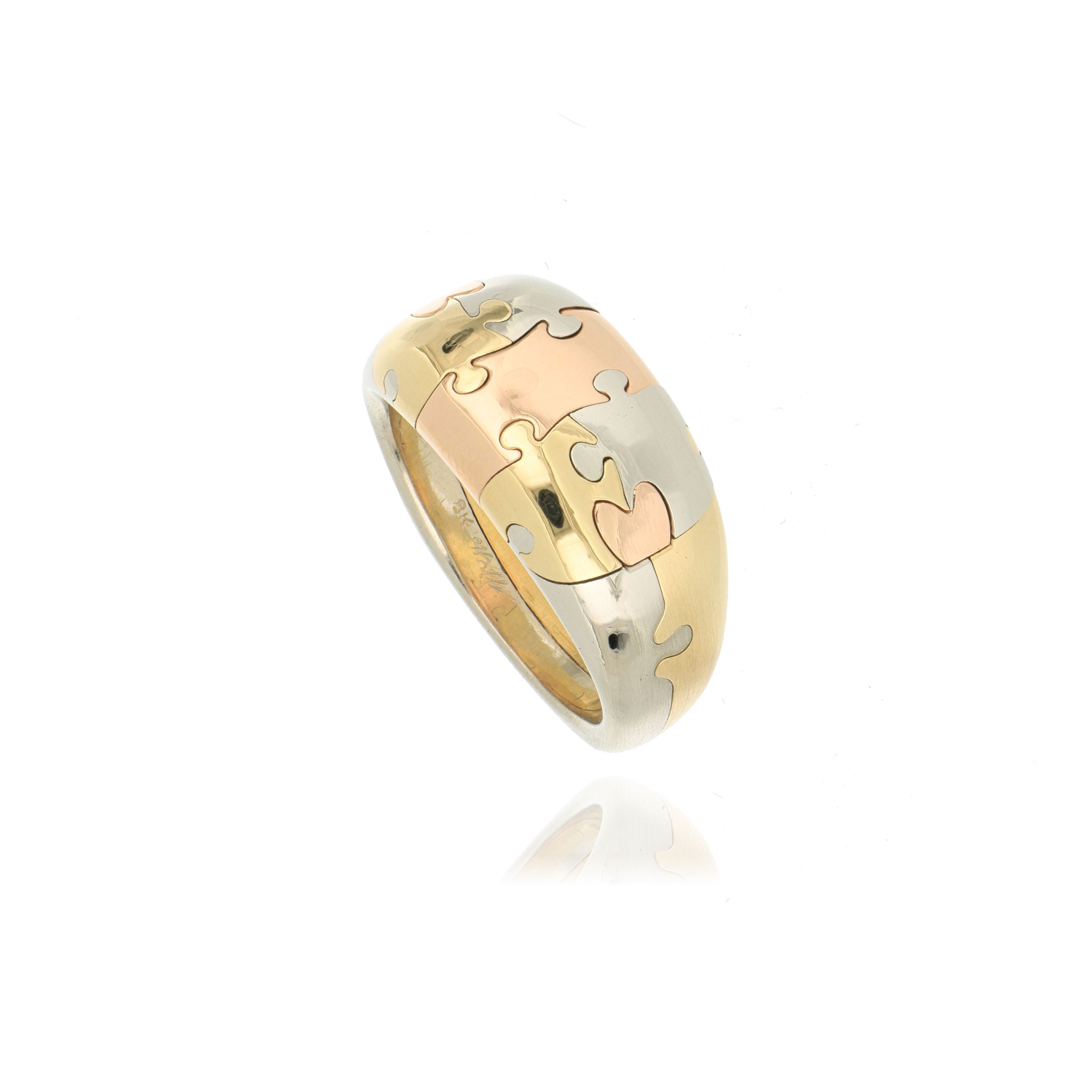 18k White, Yellow, and Rose Gold Custom Working Puzzle Ring