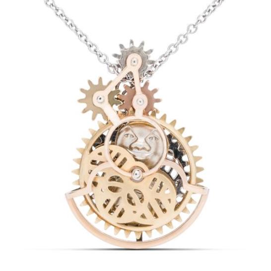 18k Rose, White and Yellow Gold Custom Steam Punk Moon Phase Necklace