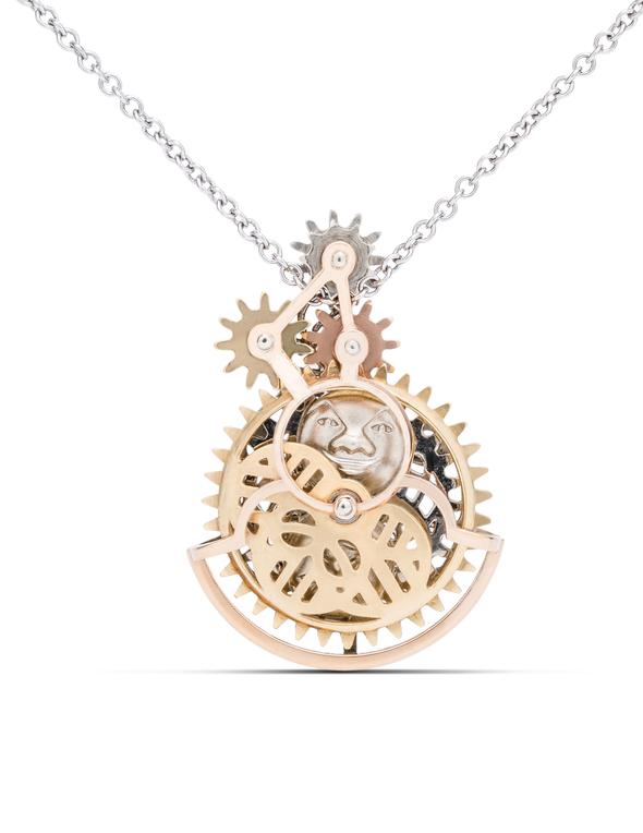 18k Rose, White and Yellow Gold Custom Steam Punk Moon Phase Necklace