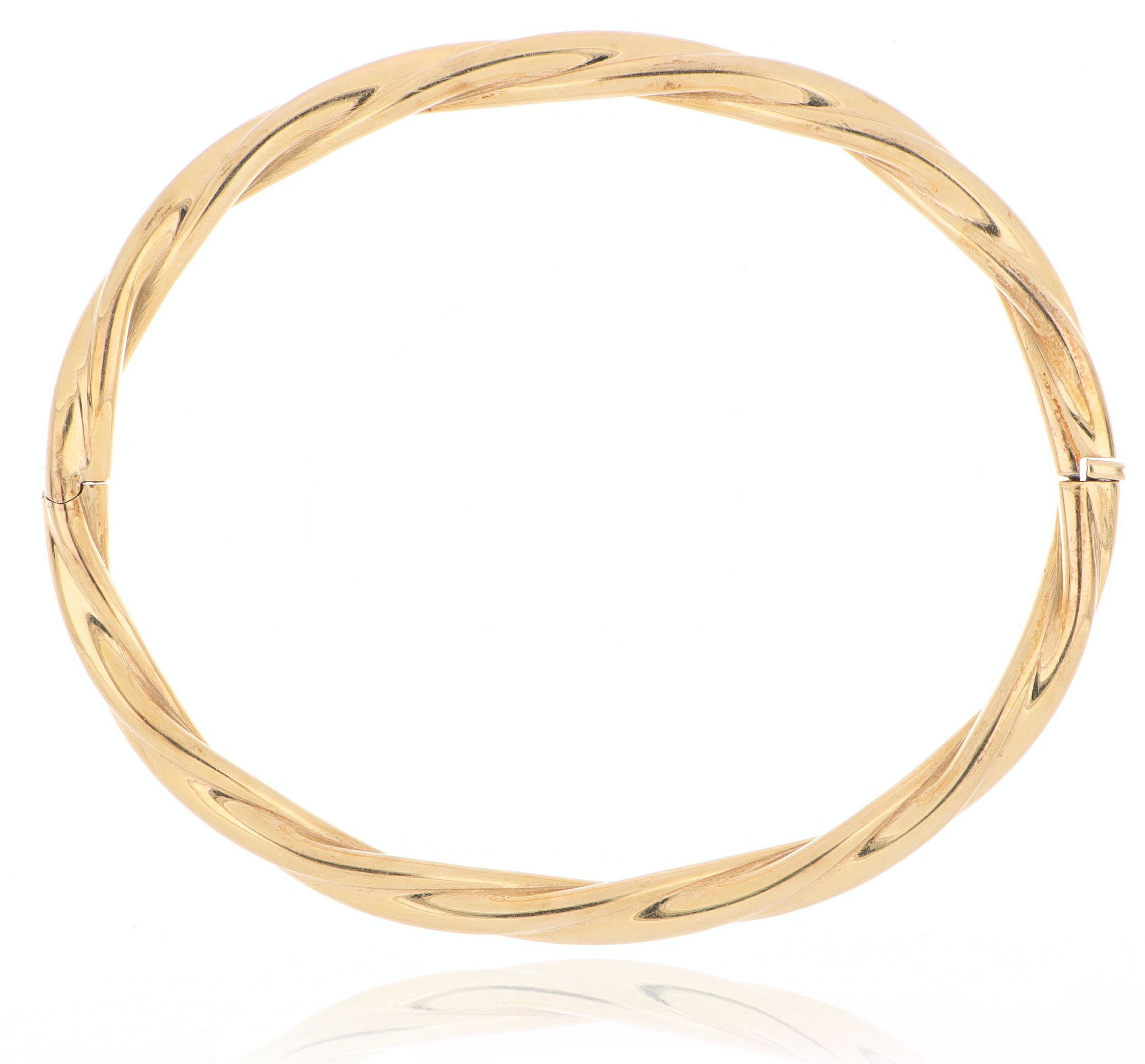 14k Yellow Gold Twisted Hinged Bangle - Charles Koll Jewelers