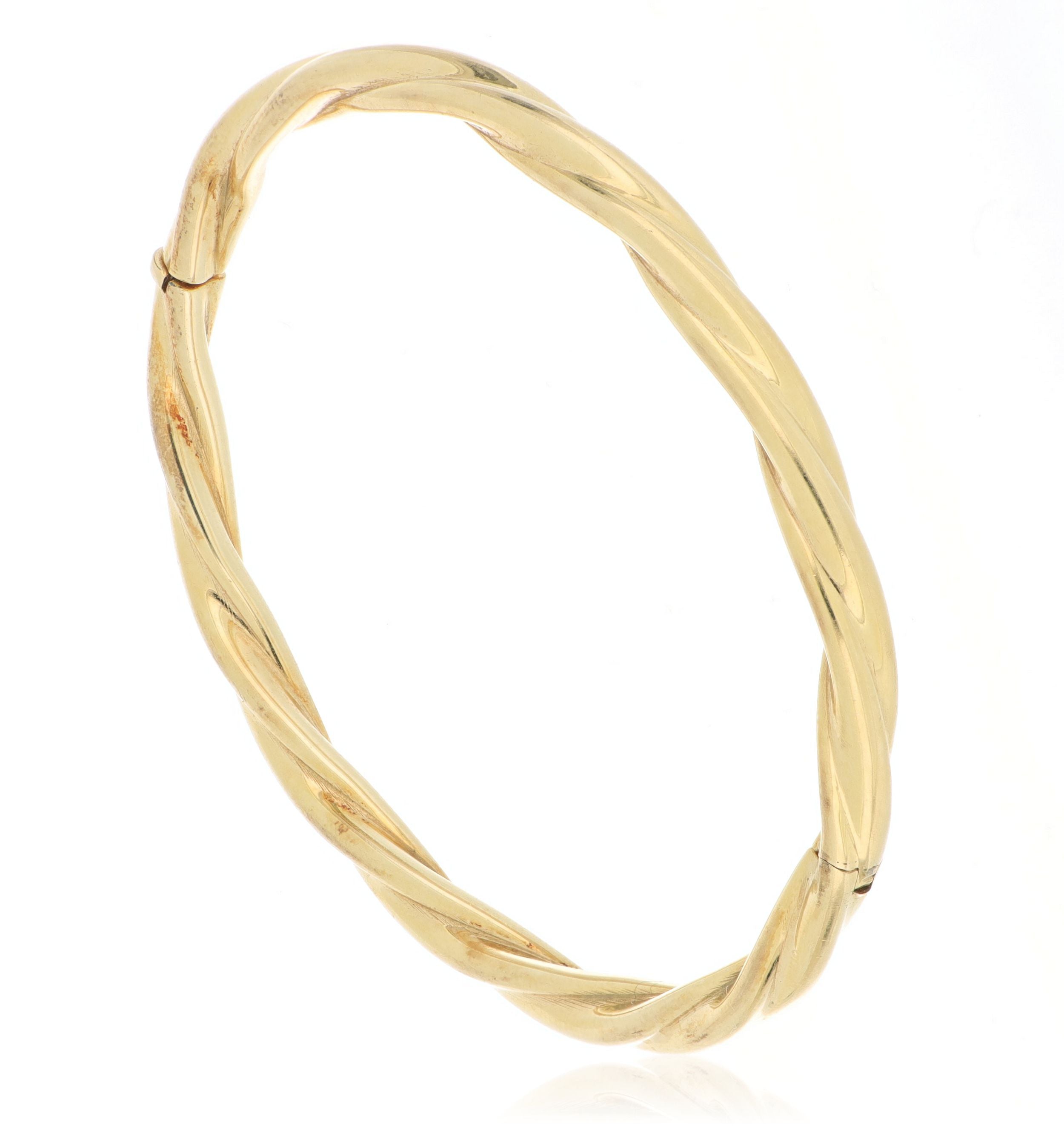 14k Yellow Gold Twisted Hinged Bangle - Charles Koll Jewelers