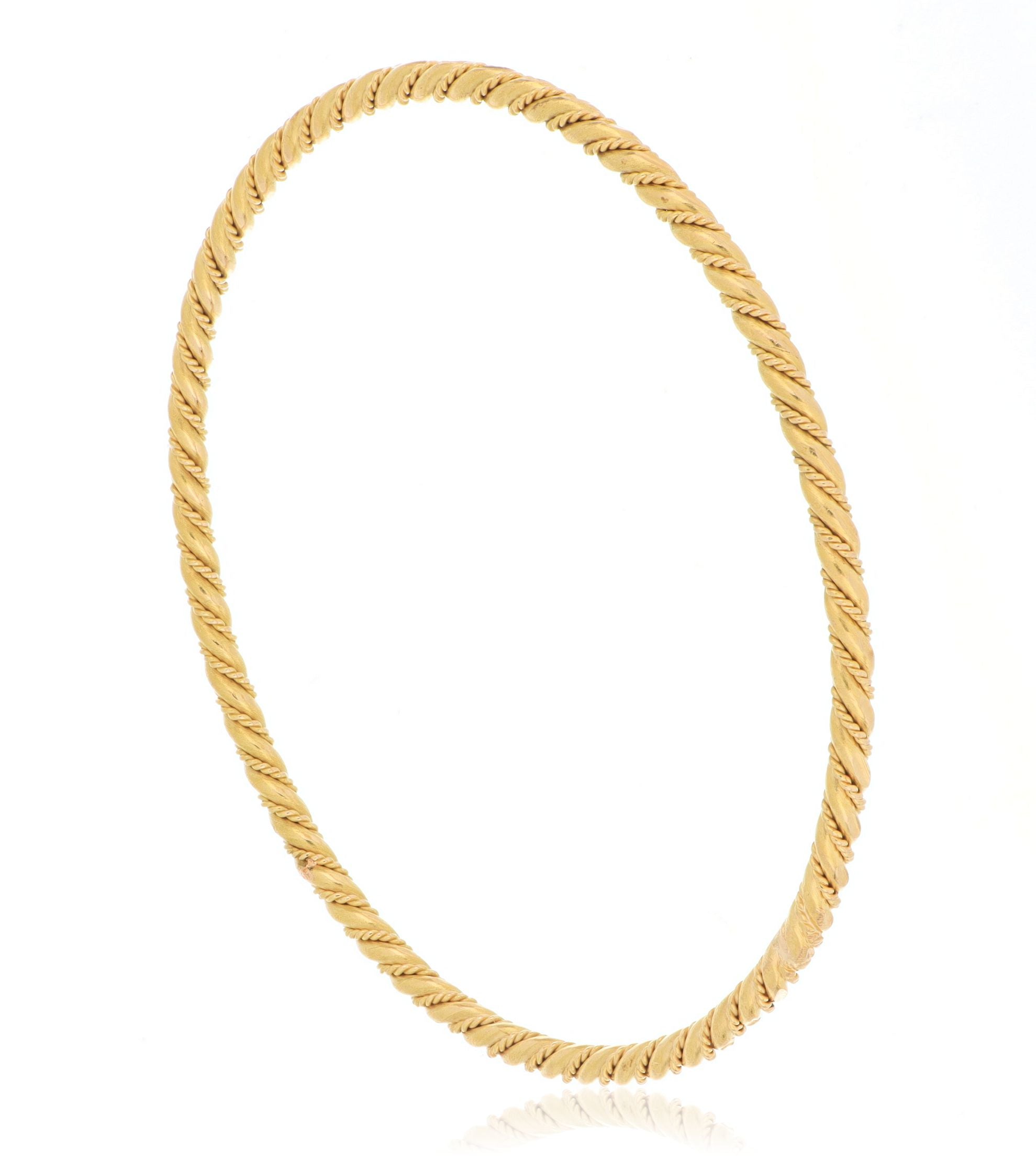 18k Yellow Gold Twisted Solid Bangle - Charles Koll Jewelers