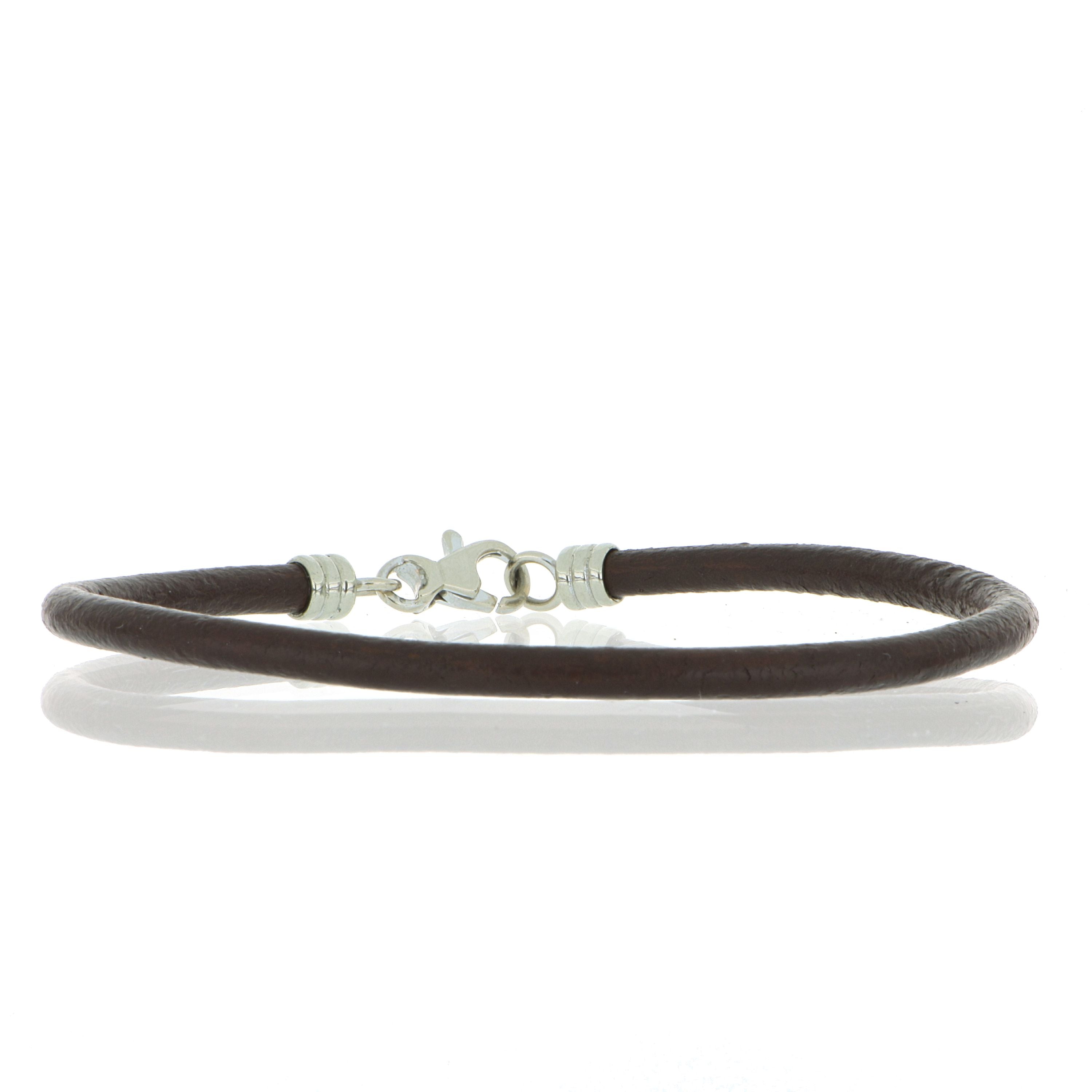 14k White Gold and Leather Bracelet - Charles Koll Jewelers