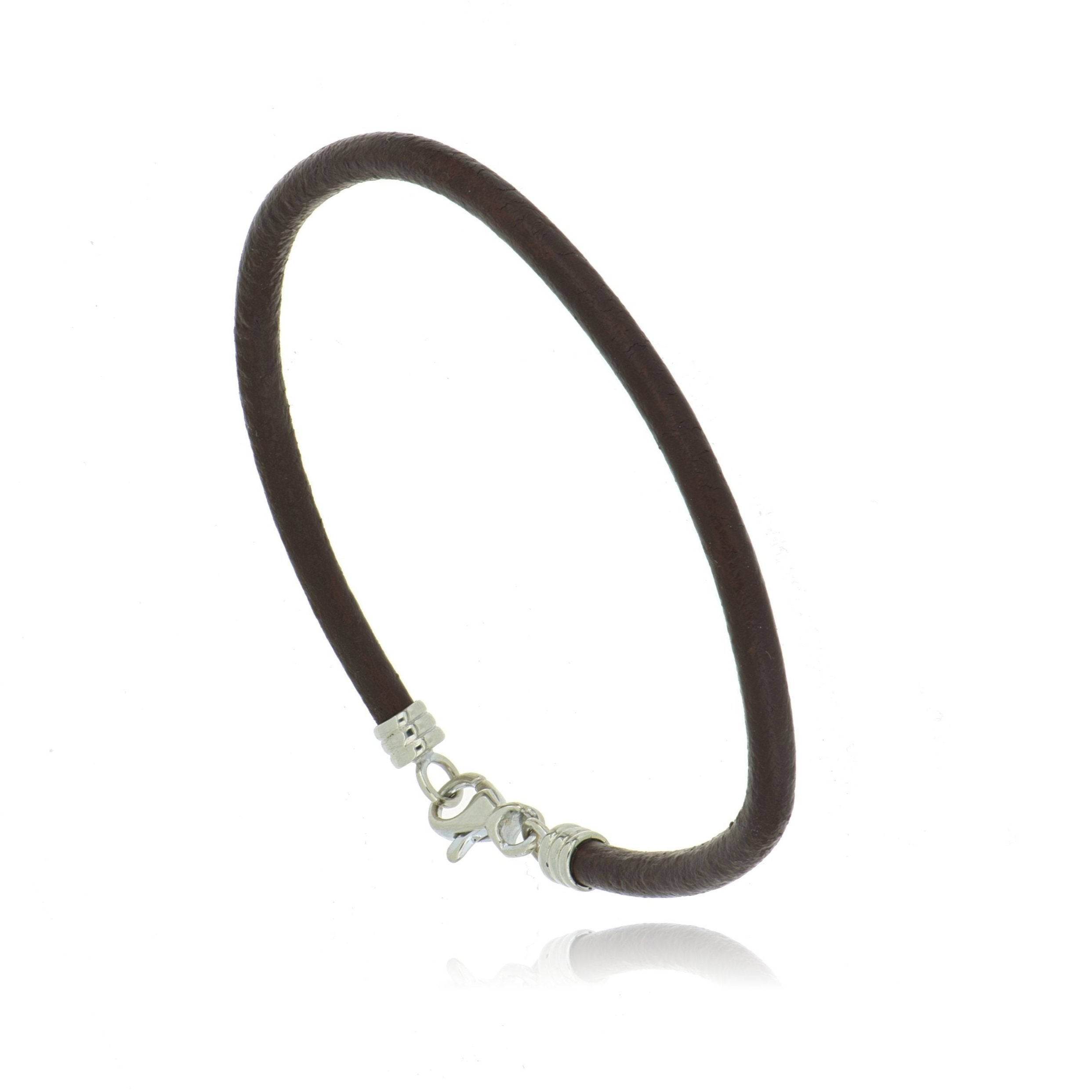 14k White Gold and Leather Bracelet - Charles Koll Jewelers