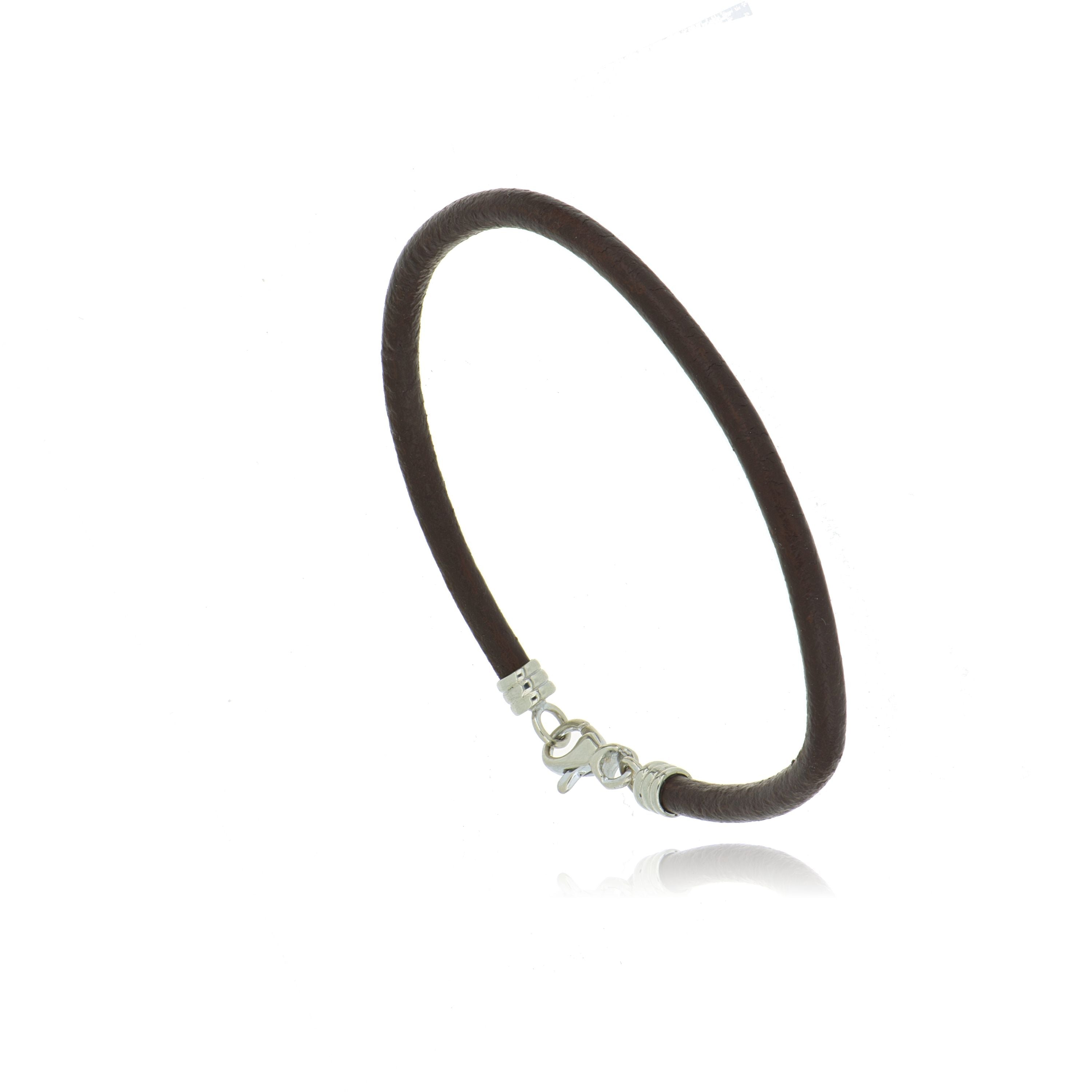 14k White Gold and Leather Bracelet - Charles Koll Jewelers