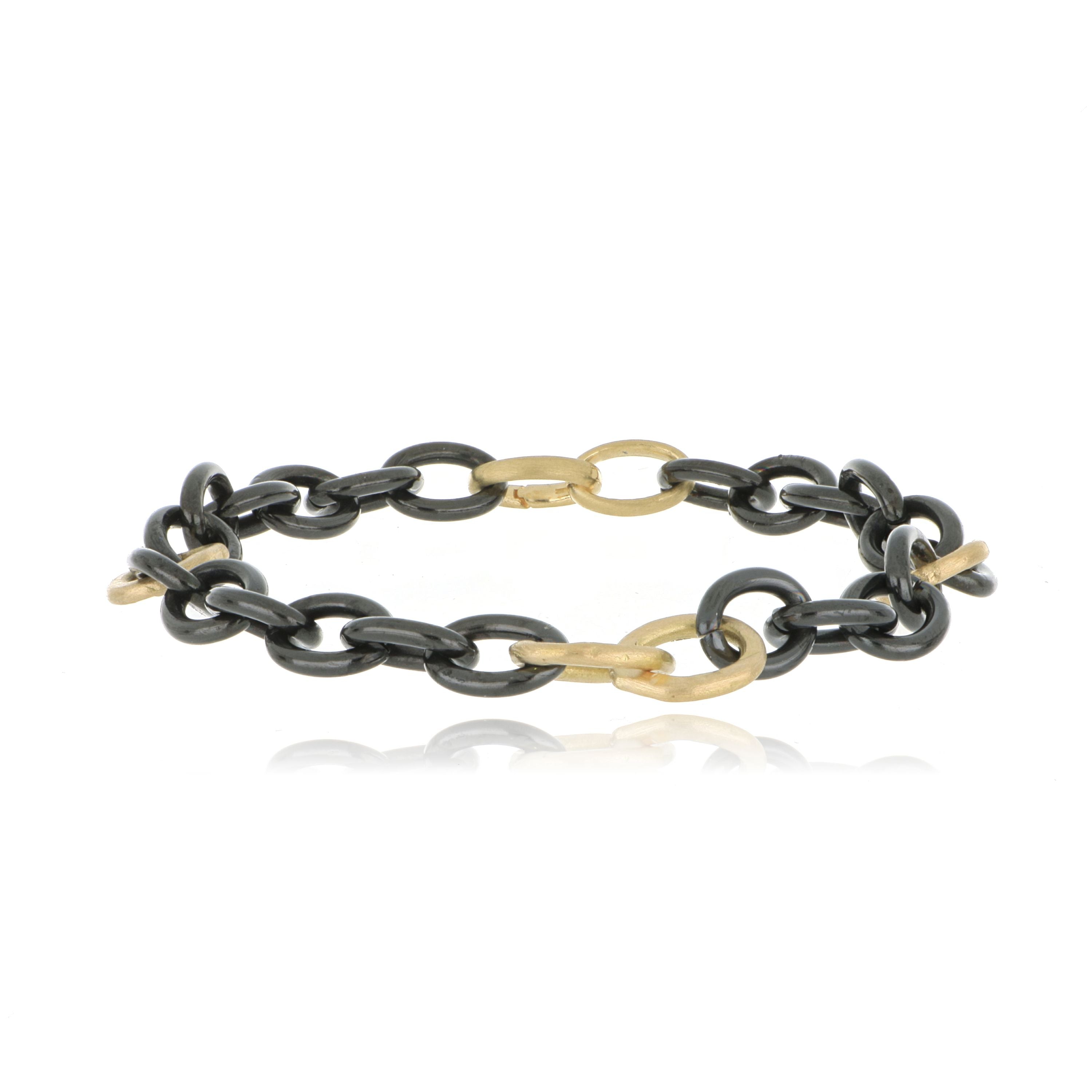 18k Yellow Gold and Forged Steel Men's Bracelet