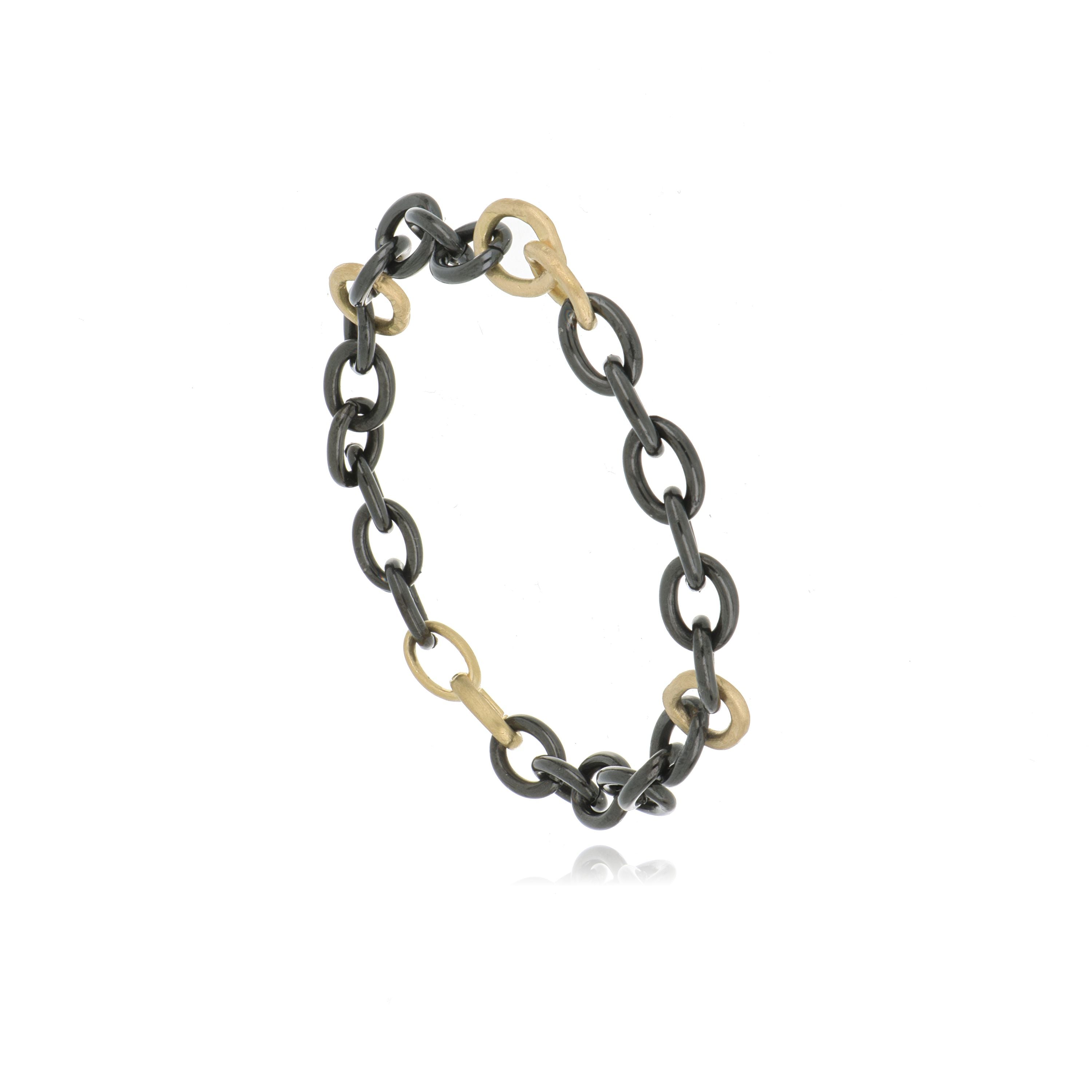 18k Yellow Gold and Forged Steel Men's Bracelet