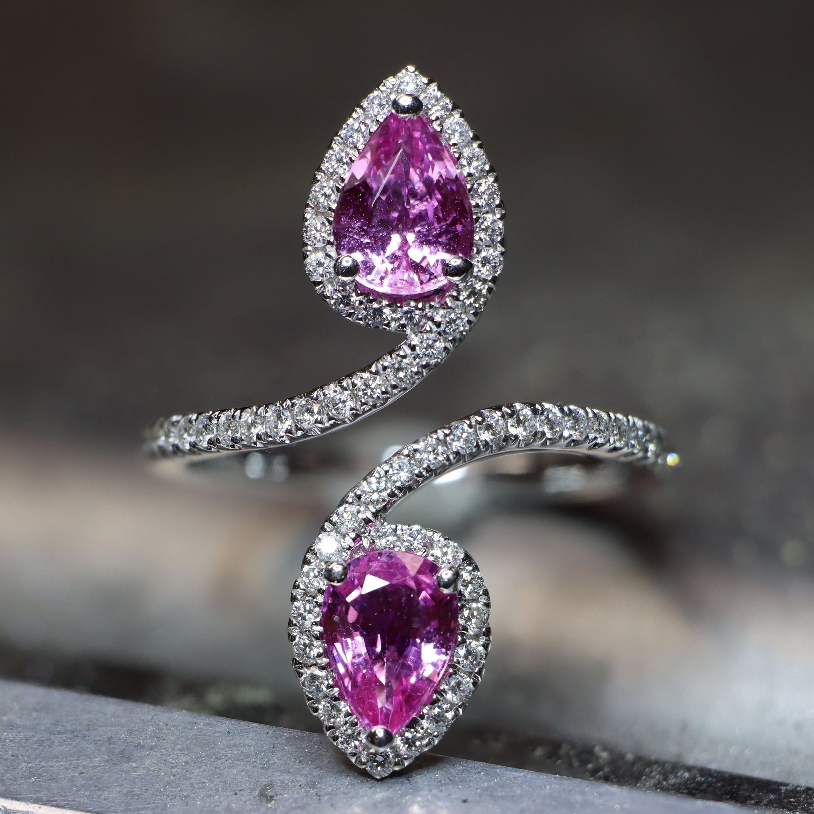 18k White Gold Pink Sapphire and Diamond Accented Ring