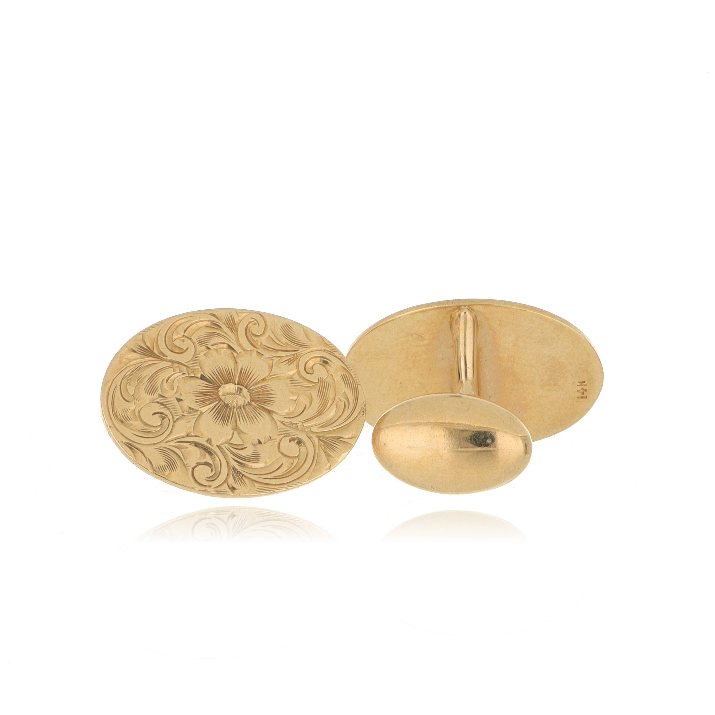 14k Yellow Gold Hand Engraved Cufflinks