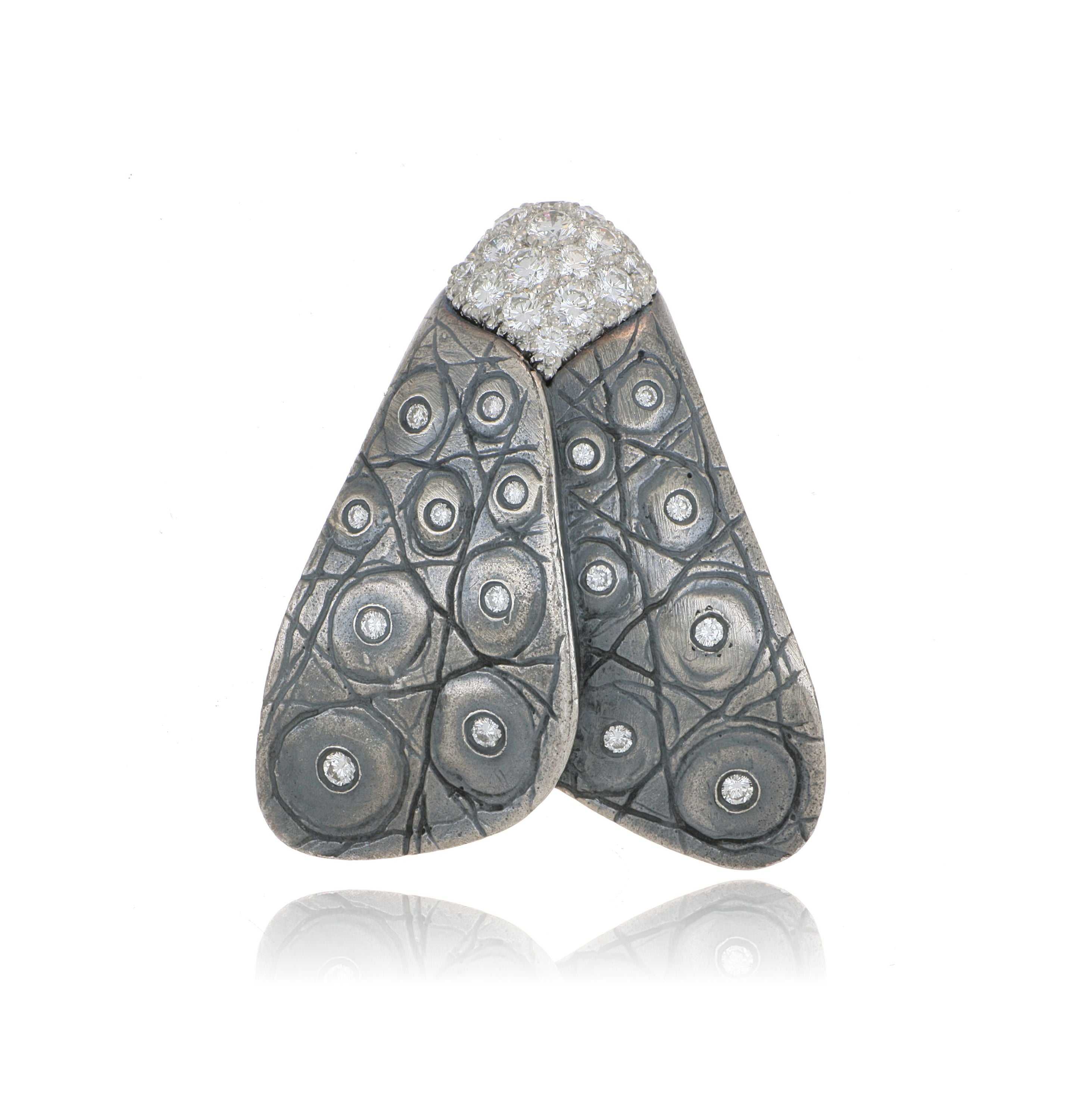 Platinum and Sterling Silver Pedro Boregaard Diamond Moth Brooch